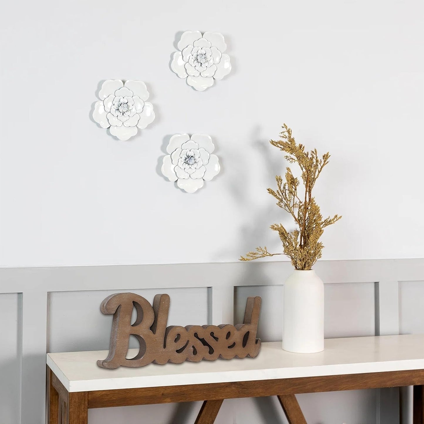 Farmhouse Blessed Signs for Home Decor 15 inches, Hanging Handmade Rustic Blessed Wall Decor, Wooden Signs for Tabletop Mantel Shelf Entryway Wedding Thanksgiving Christmas