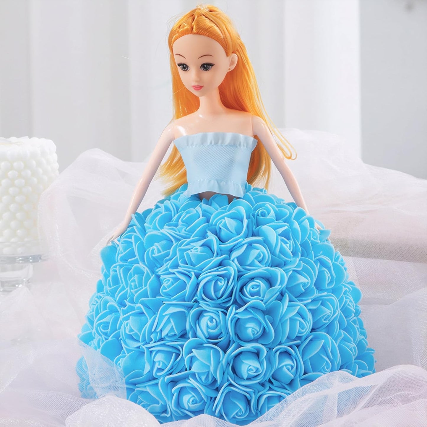 500 Pcs 1.4 Inch Mini Artificial Flowers Head Bulk 5 in 1 Set Faux Foam Fake Small Rose Tiny Baby Flores Bouquet Cake Gift Home Decoration DIY Craft (Sky Blue)