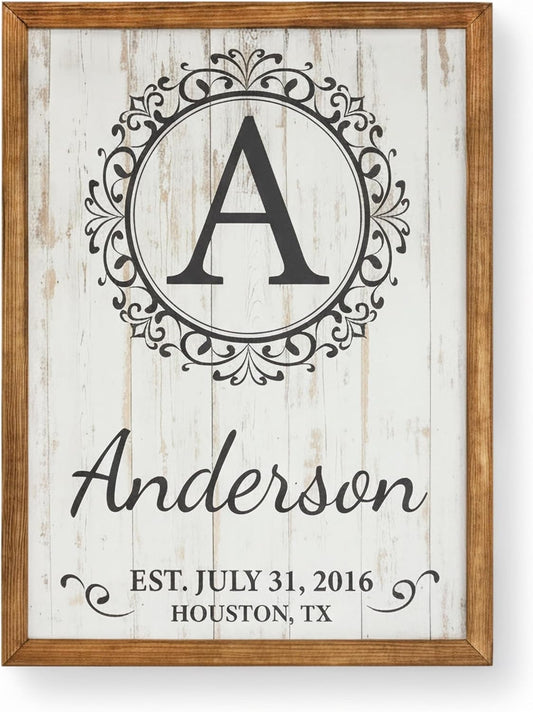 aydan's unique finds Personalized Monogram Family Name Sign - Custom Established Date Wall Art - Rustic Wooden Wedding Gift - Custom Last Name Sign for Home Decor