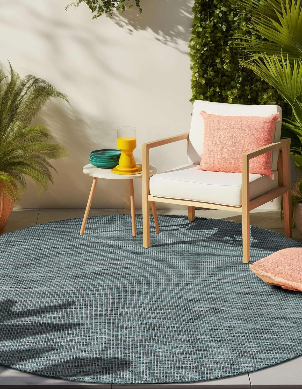 Unique Loom Outdoor Solid Collection Area Rug (4' 1" Round Teal/Navy Blue)