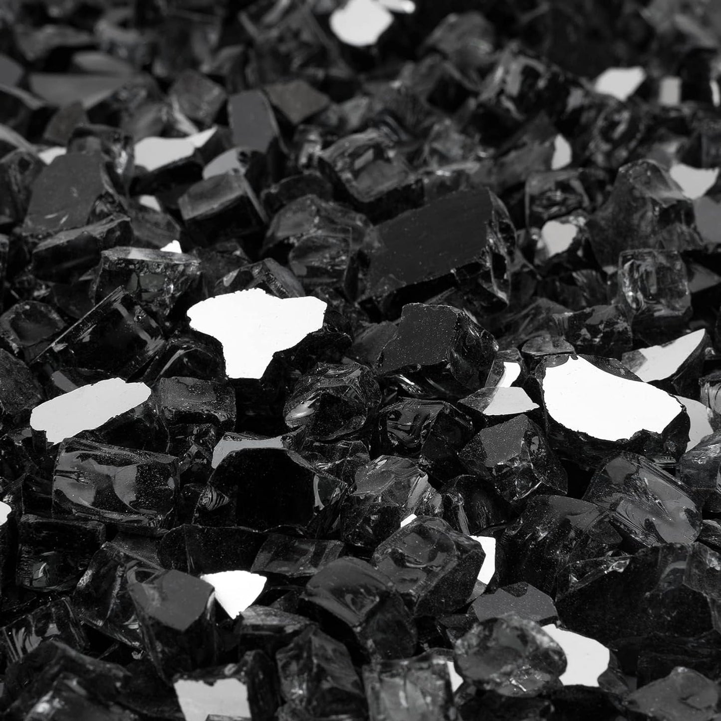 Mr. Fireglass 10 Pounds Fire Glass - 1/2 Inch High Luster Reflective Tempered Glass Rocks for Fireplace Fire Pit Table and Landscaping, Onyx Black
