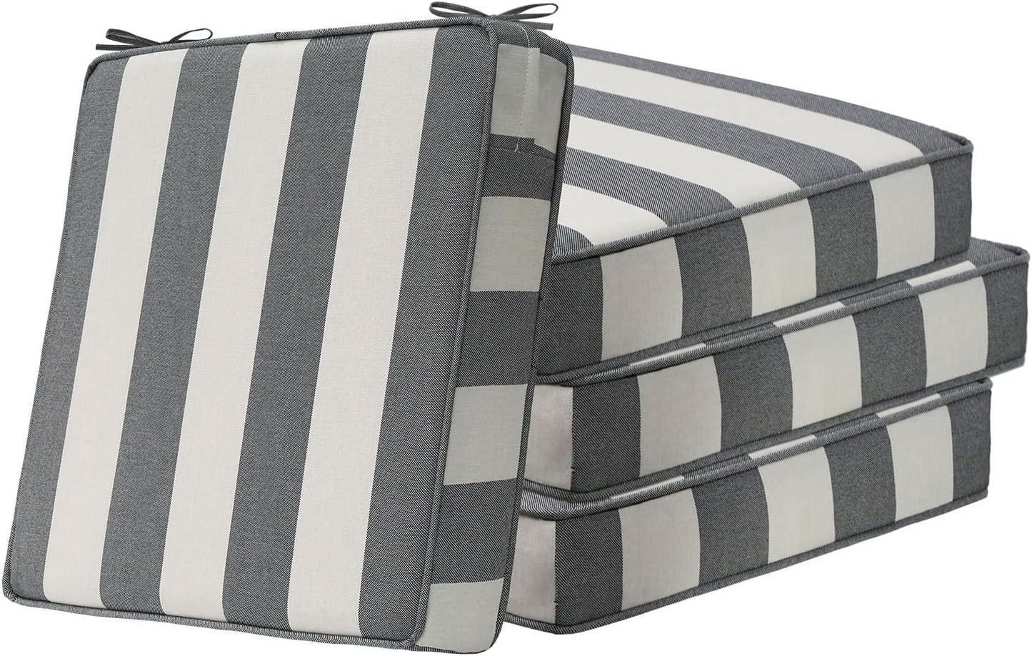 Square Corner Seat Cushions, 18.5" x 16" x 3", Set of 4, Indoor Outdoor Water Repellent Universal Chair Pads with Ties for Patio Furniture, Garden Deck Dining Chairs, Gray Stripe
