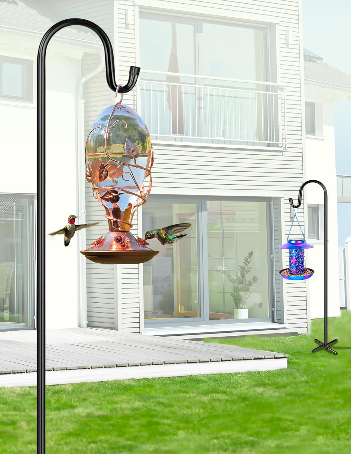 XDW-GIFTS Bird Feeder Pole for Outdoor, 92 Inch Shepherds Hooks Heavy Duty Garden Pole for Hanging Plant Basket, Solar Light Lanterns, Garden Plant Hanger Stands with 5 Base Prongs