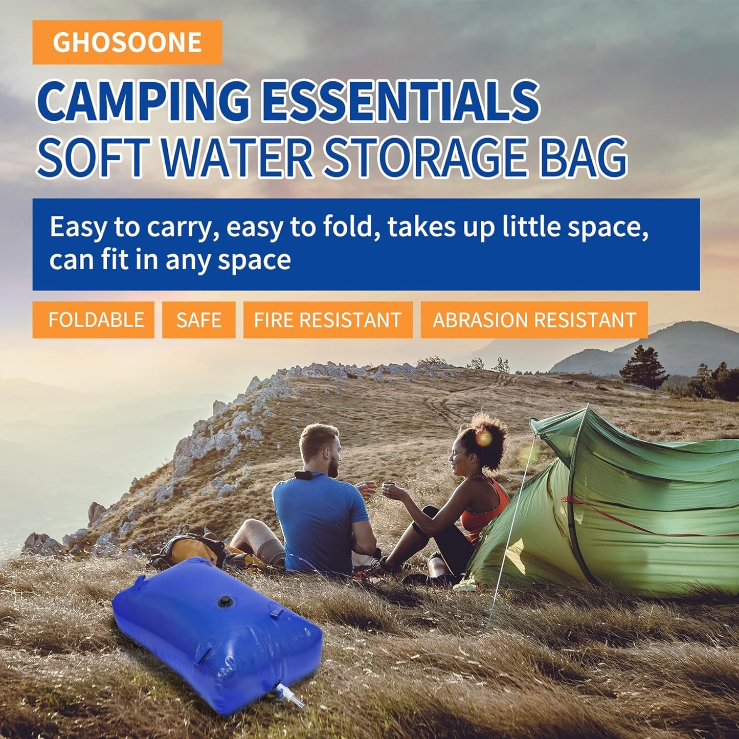 330 L/87 Gal Water Bladder Tank, Foldable Portable Water Storage Container, Emergency Water Bag for RV, Truck Bed, Fire Prevention, Drought Resistance, Blue