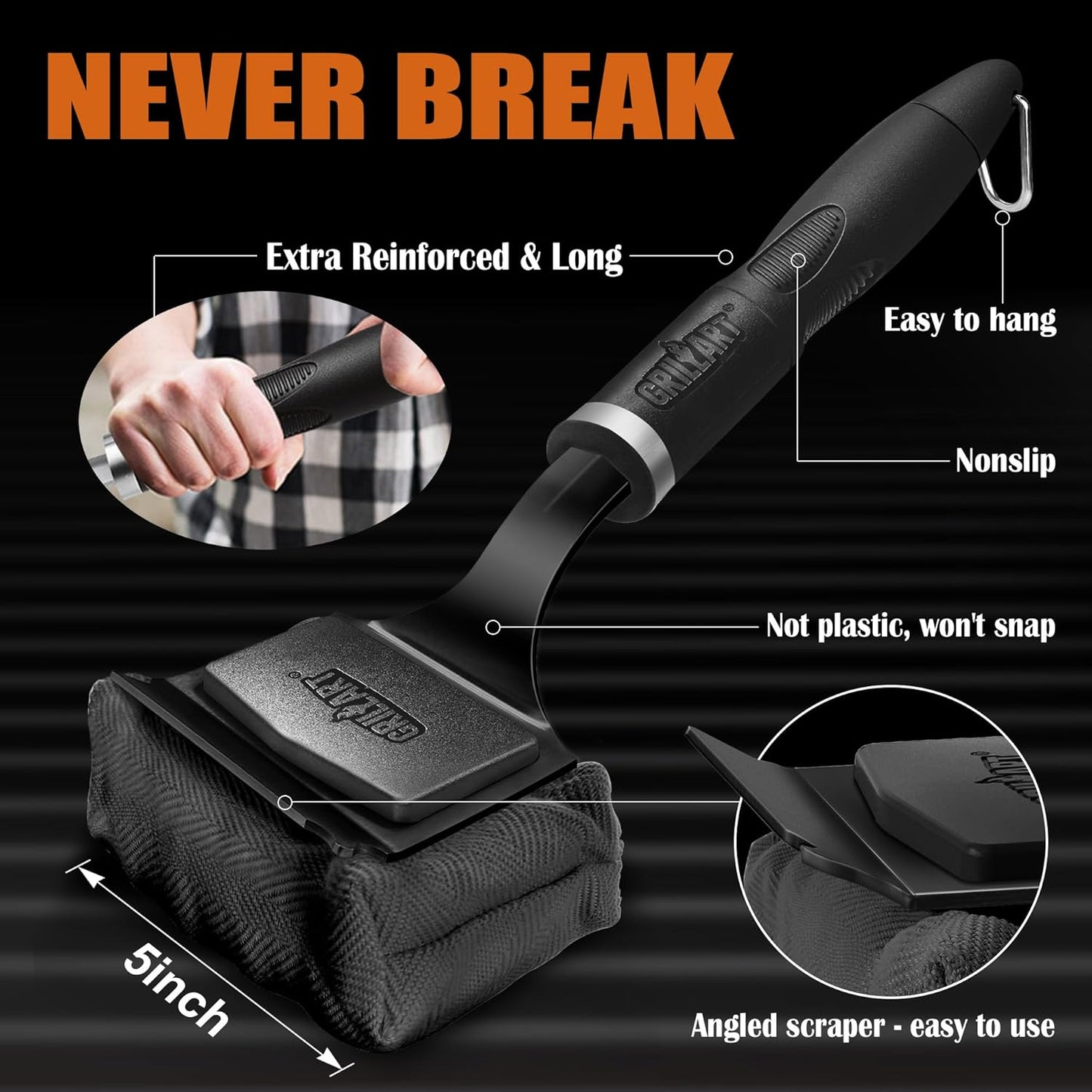 GRILLART Bristle Free Grill Brush Kit, Reinforced Outdoor Grill Brushes, Safe Cleaning Tools with Replaceable Heads, Grill Scraper BBQ Accessories, Men/Dad Gifts