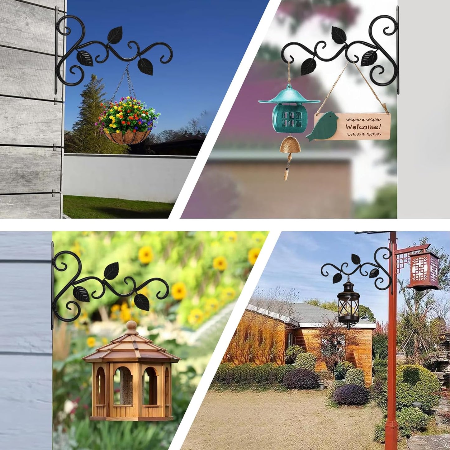 Fashion&cool 4 Pack Plant Hanging Bracket, Wall Mount Plant Hanger Outdoor Indoor, Decorative Hanging Plant Bracket Hooks for Planter Flower Bird Feeder Lanterns Wind Chimes with Screws
