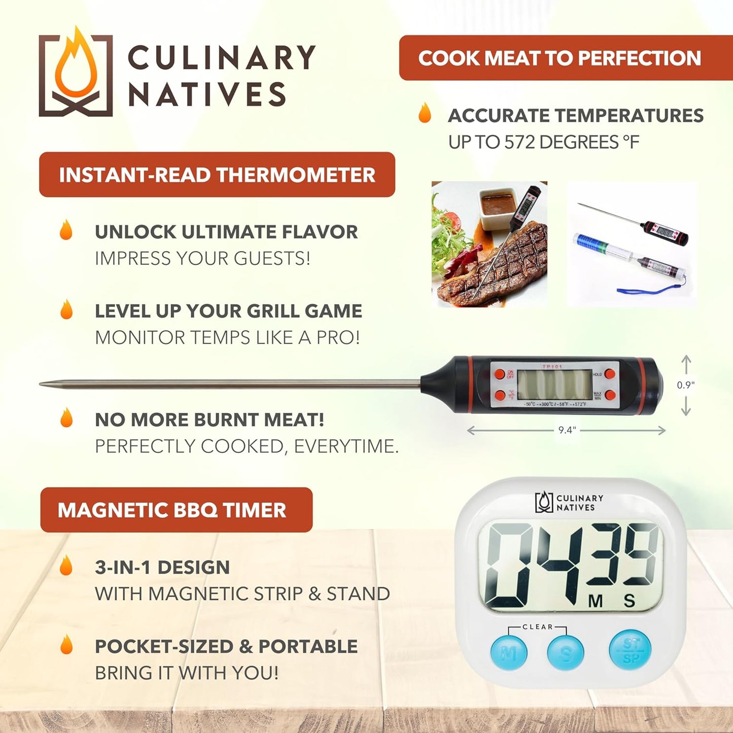 Smoker Gloves, Meat Claws, Thermometer, Timer, Brush | No.1 Heat Resistant BBQ Gloves | Meat Shredder Claws | Silicone Grill Gloves and Pulled Pork Claws with Smoker Accessories Kit & Tools (Black)