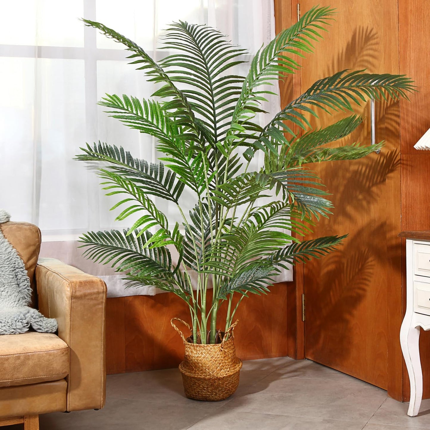 Fopamtri 6 Foot Artificial Areca Palm Tree UV Resistant Fake Palm Plant with 20 Trunks Potted Faux Tree for Indoor or Outdoor Decoration Silk Dypsis Lutescens Plants for Home Office