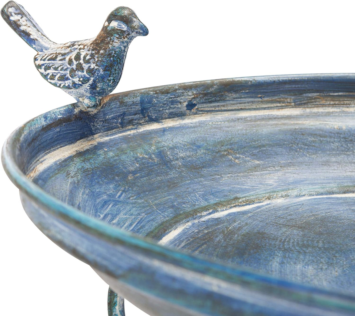 SAFAVIEH Outdoor Collection Ashlan Antique Blue Victorian Scroll Iron Garden Patio Backyard Charming Bird Bath