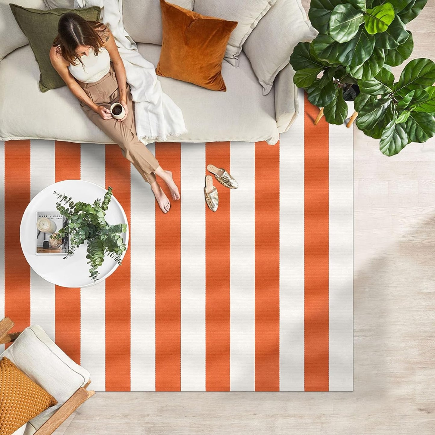 IOHOUZE Fall Door mat 4x6 Ft Orange White Striped Area Rug Washable Front Porch Rug Striped Door Mat Outside Entrance Entryway Doormat for Fall, Halloween, Thanksgiving Porch Decor