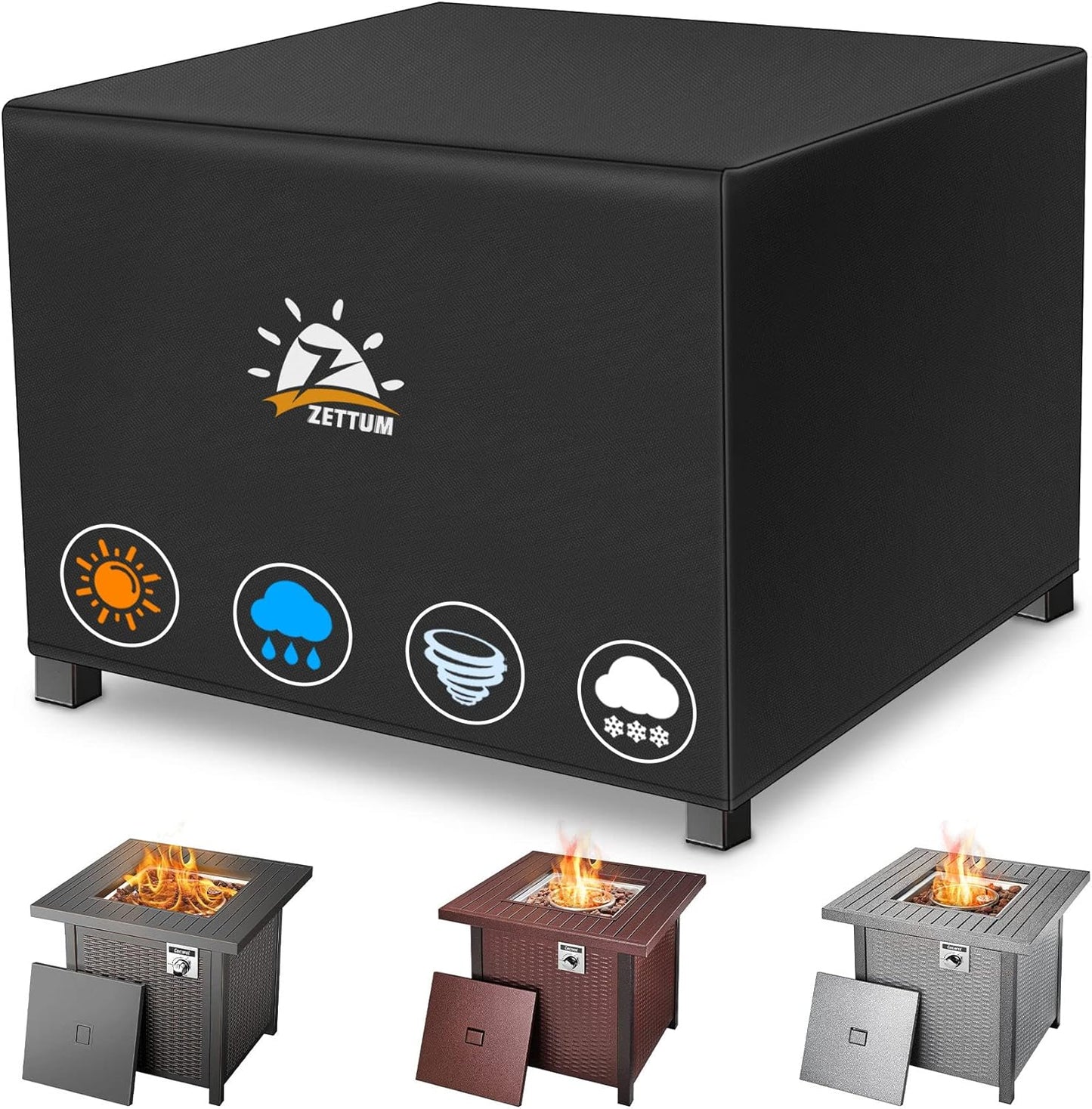 Fire Pit Cover Square 36 Inch - Outdoor Firepit Cover Heavy Duty & Waterproof, 600D Patio Fire Table Cover Gas Fire Pit Accessories Fit 34" Yaheetech Firepit - 36 x 36 x 20 Inch