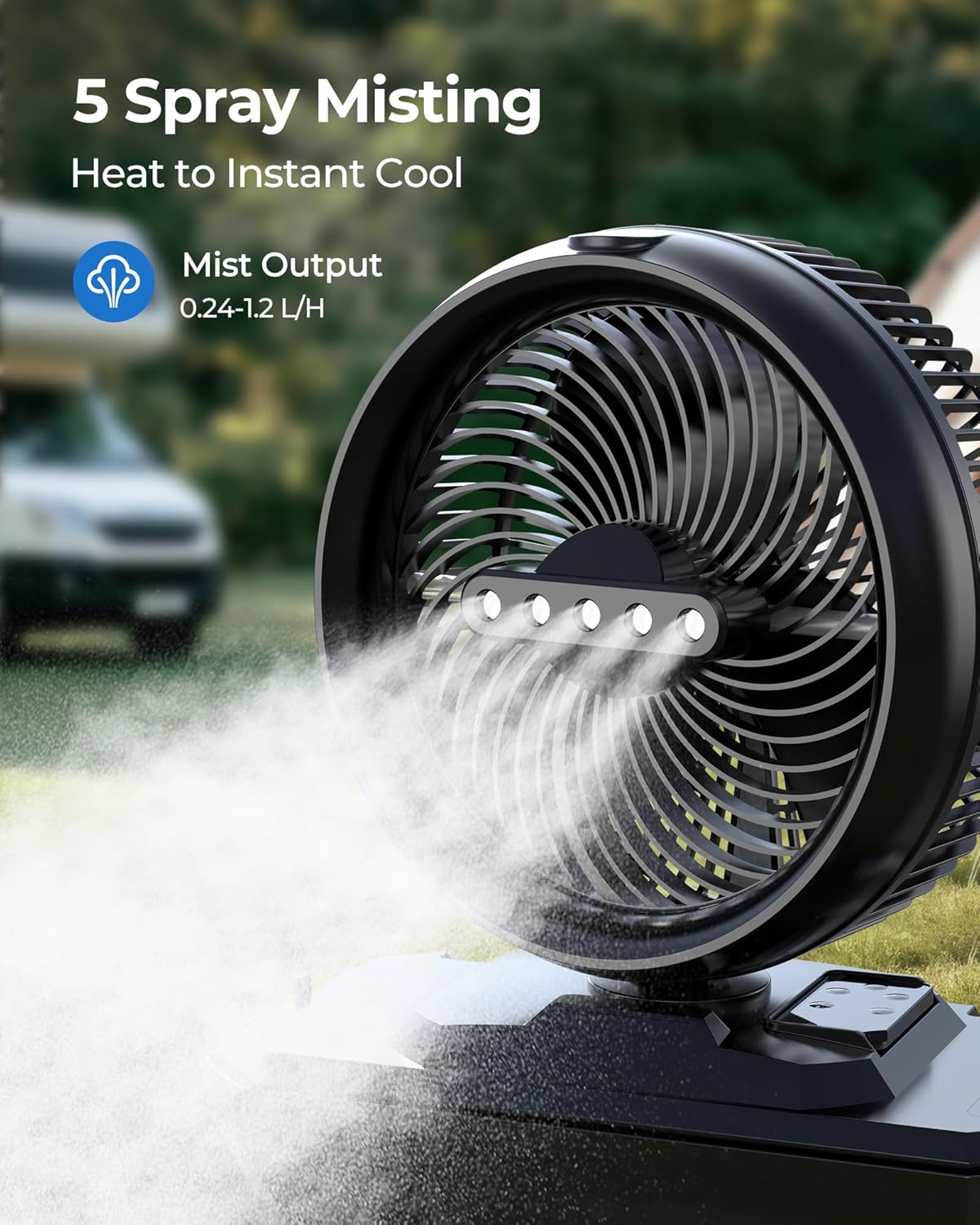 Koonie 10 Inch Camping Misting Fan 11L Tank, 20000mAh Cooling Battery Floor Fan with Remote, 4 Timers, 4 Speeds, 3 Mist Modes, 45°/90° Oscillation, 10° Tilt, Portable for Outdoors Patios, Travel