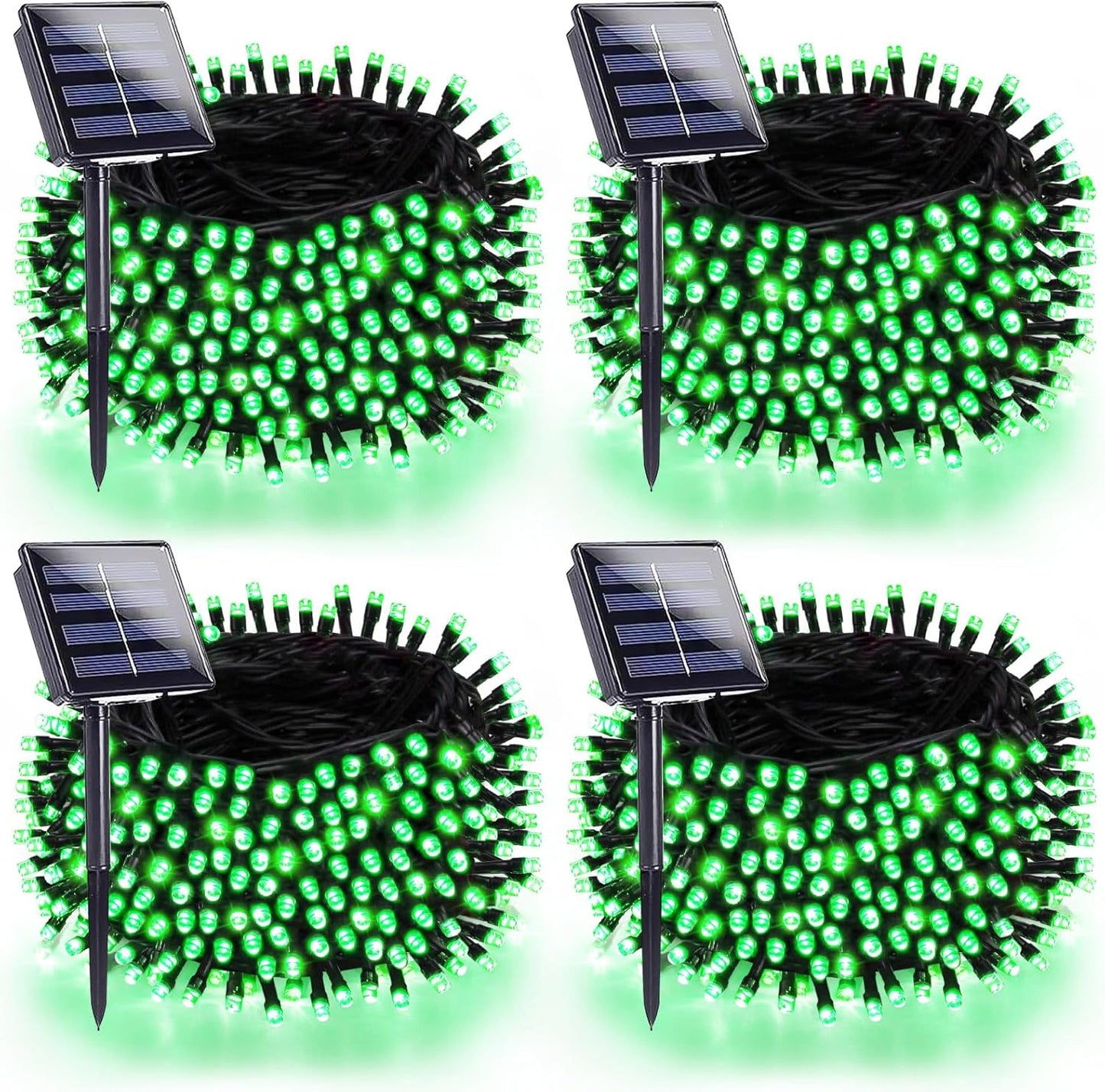 4 Pack 180FT Solar Halloween Lights Outdoor Waterproof, Super Bright 320 LED Solar String Lights with 8 Lighting Modes, Green Wire Twinkle Tree Light for Outside Xmas Party Decorations (Green)