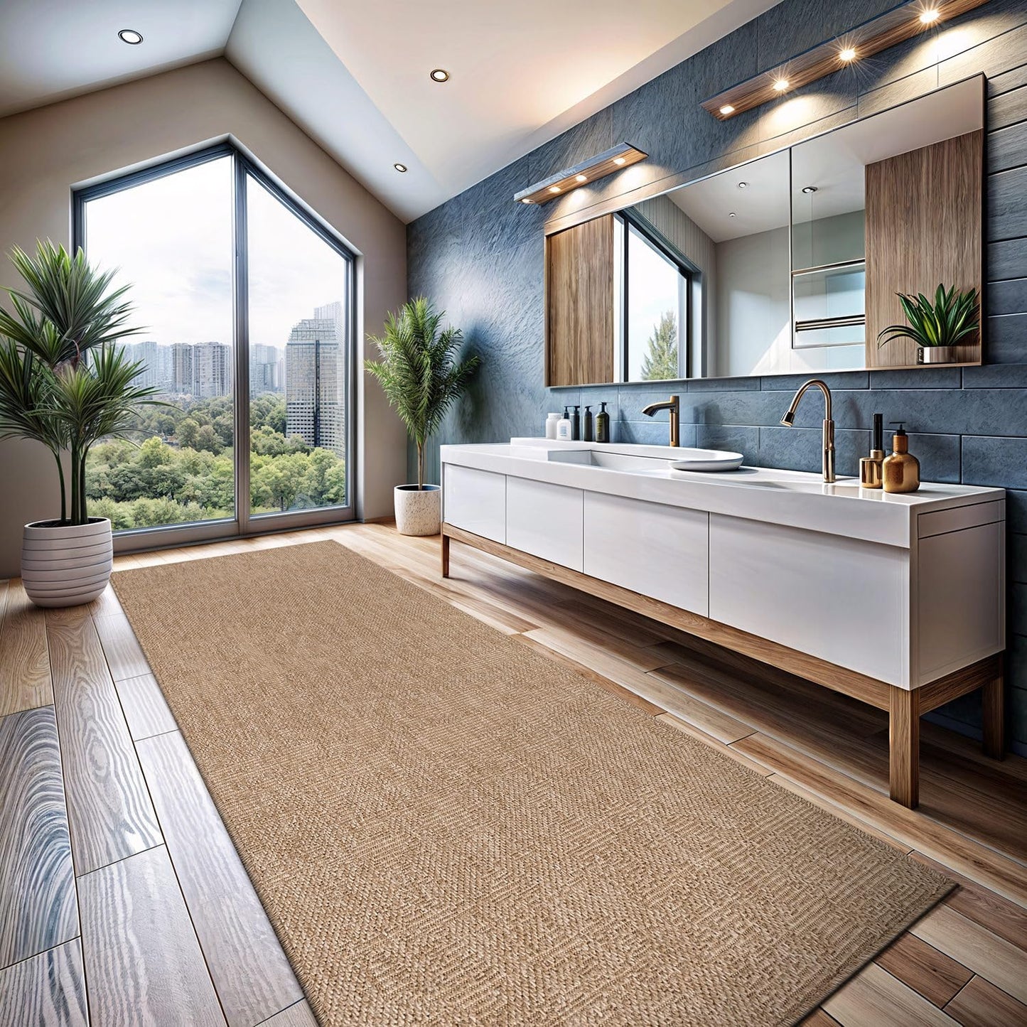 CAMILSON Indoor and Outdoor Runner Rug Natural Solid Boho Woven Design Easy-Cleaning Non Shedding Fiber Living Room Bedroom Garden Patio and Kitchen Washable Outside Carpet Alfombras (2x7)