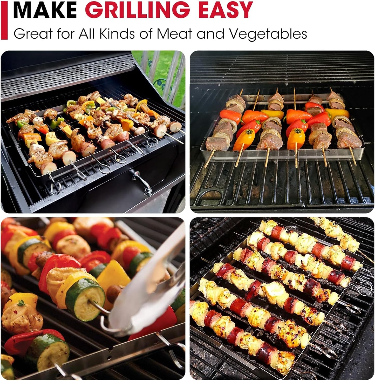 Unicook Upgraded Stainless Steel BBQ Shish Kabob Set, Large Foldable Grill Rack with 6pcs 13.5"L Barbecue Skewer, Keeps Kabobs from Sticking to the Grill Grate, 30pcs Bamboo Skewers as Bonus