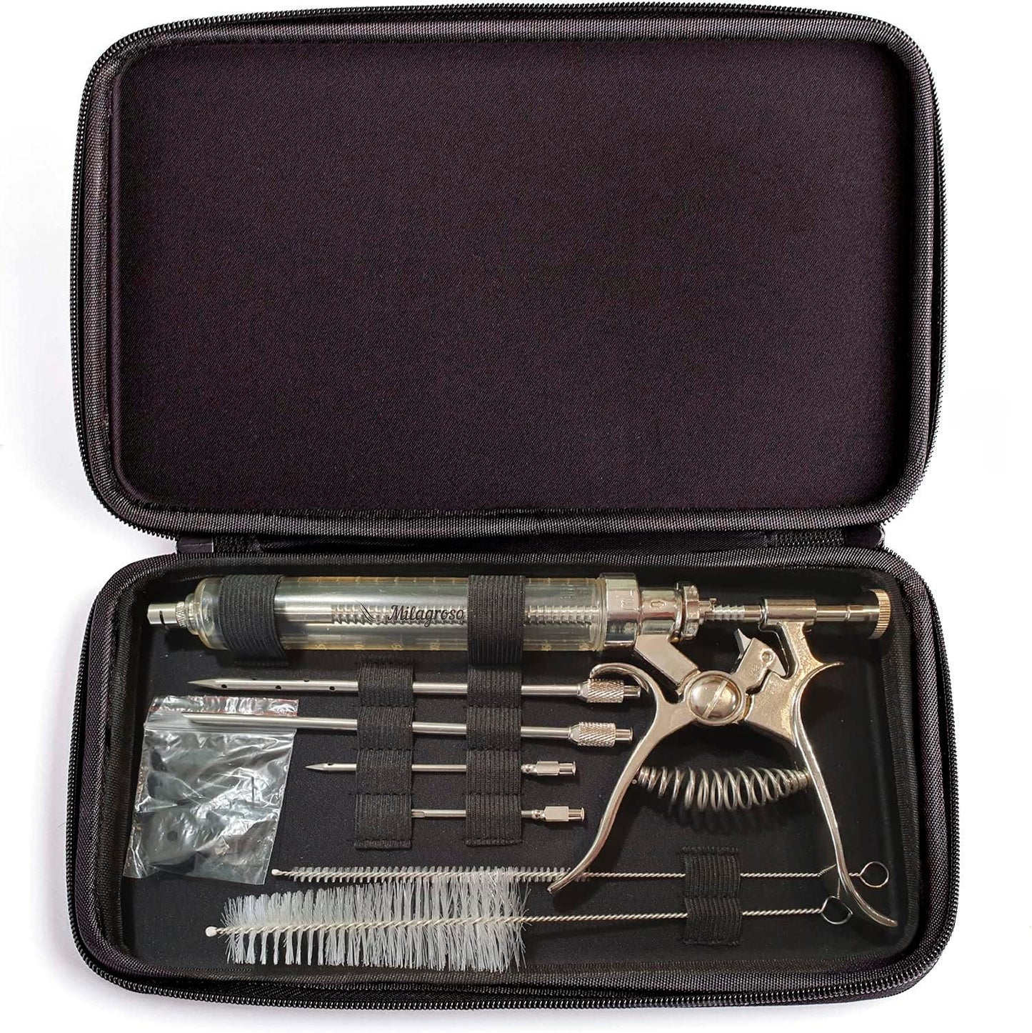 Meat Injector Syringe Stainless Steel Outdoor Meat Kit Marinade Flavor Food Injector Syringes with 4 Marinades Needles Grill Smoker Injectors Professional Syringe Held Culinary Barbecue Tool For BBG