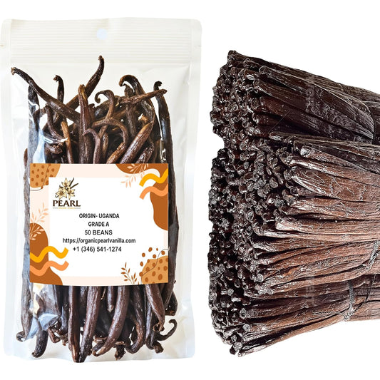 Uganda Vanilla Beans by Pearl Organic Vanilla - 50 Organic Whole Grade A Pods for Homemade Vanilla Extract, Baking & Brewing