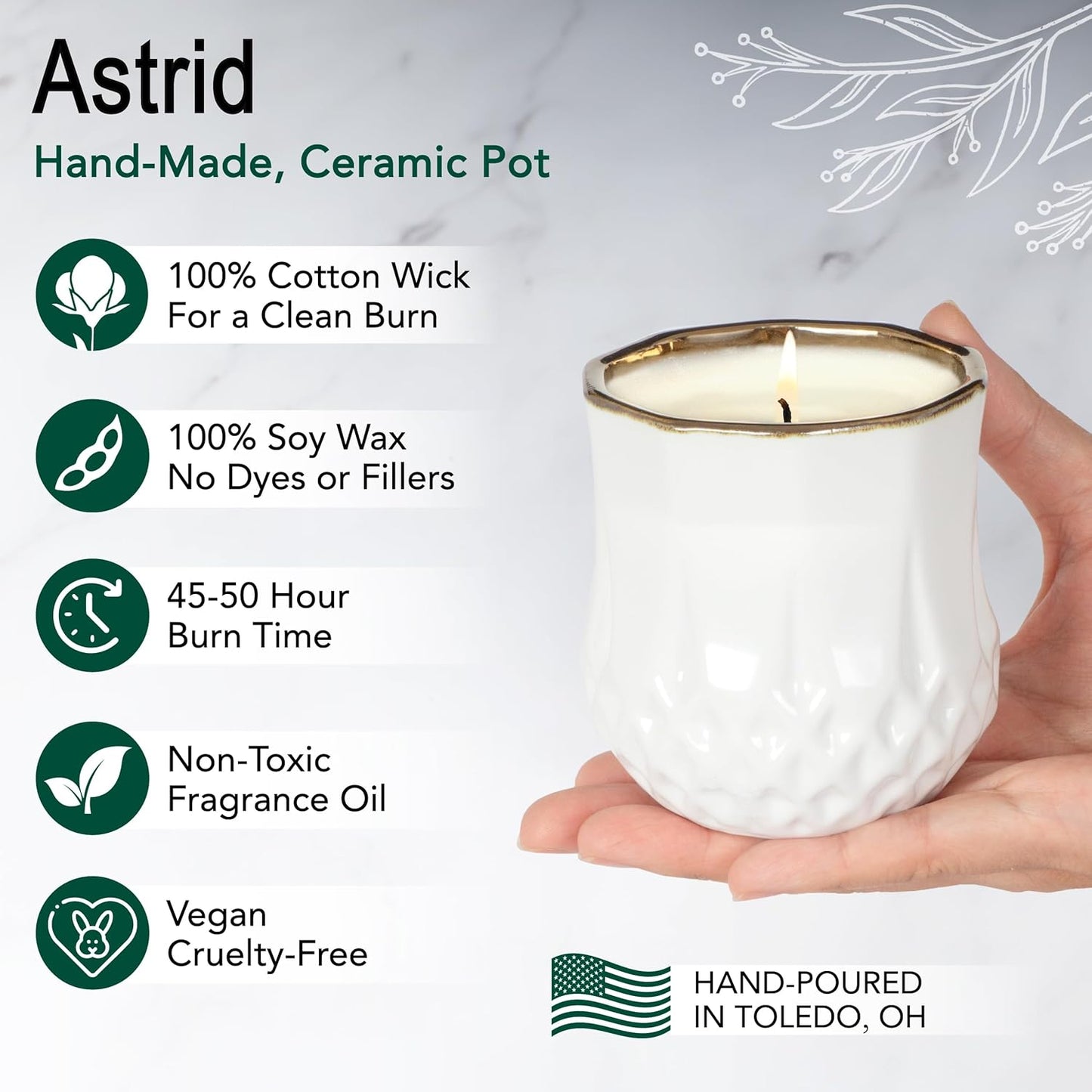 The Growing Candle, Chai Scented, 9oz Ceramic Pot, Aromatherapy Candles for Home, 100% Soy, Astrid