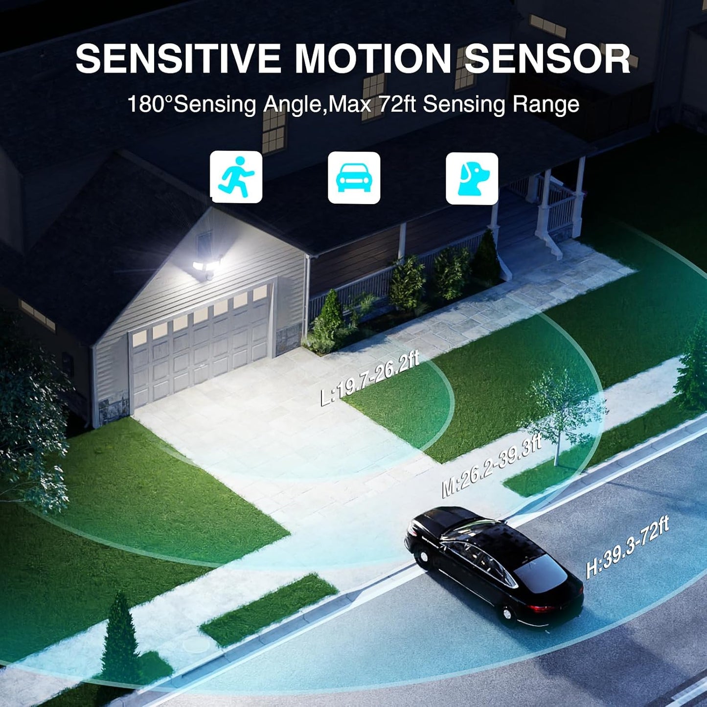 85W LED Security Lights Motion Sensor Light Outdoor, 8500LM Dusk to Dawn, IP65 Waterproof, 6500K, 3 Head Motion Detected Flood Light, Floodlight for Outside, Garage, Yard, Porch (Black)