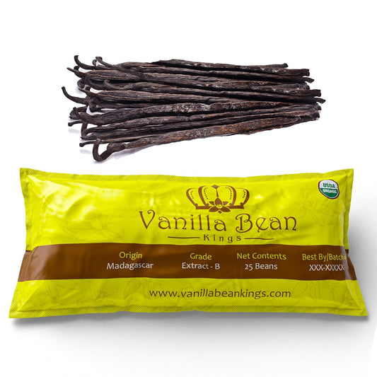 25 Organic Madagascar Vanilla Beans - Whole Extract Grade B Pods for Baking, Homemade Extract, Brewing, Coffee, Cooking