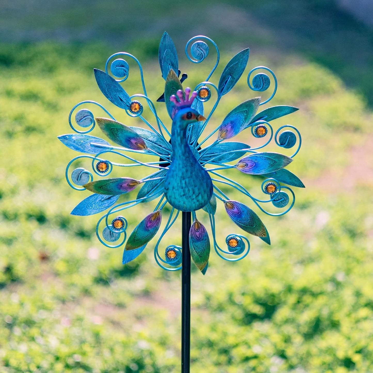 Stargarden 58 Inch Peacock Wind Spinner-Double Wind Sculpture Metal Windmill for Garden Patio Yard Decor