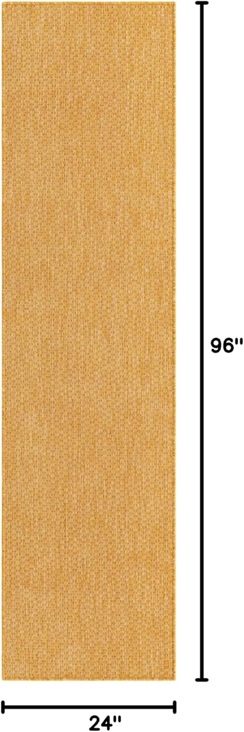Unique Loom Collection Casual Transitional Solid Heathered Indoor/Outdoor Flatweave Area Rug (2' x 8' Runner, Corn Harvest Yellow)