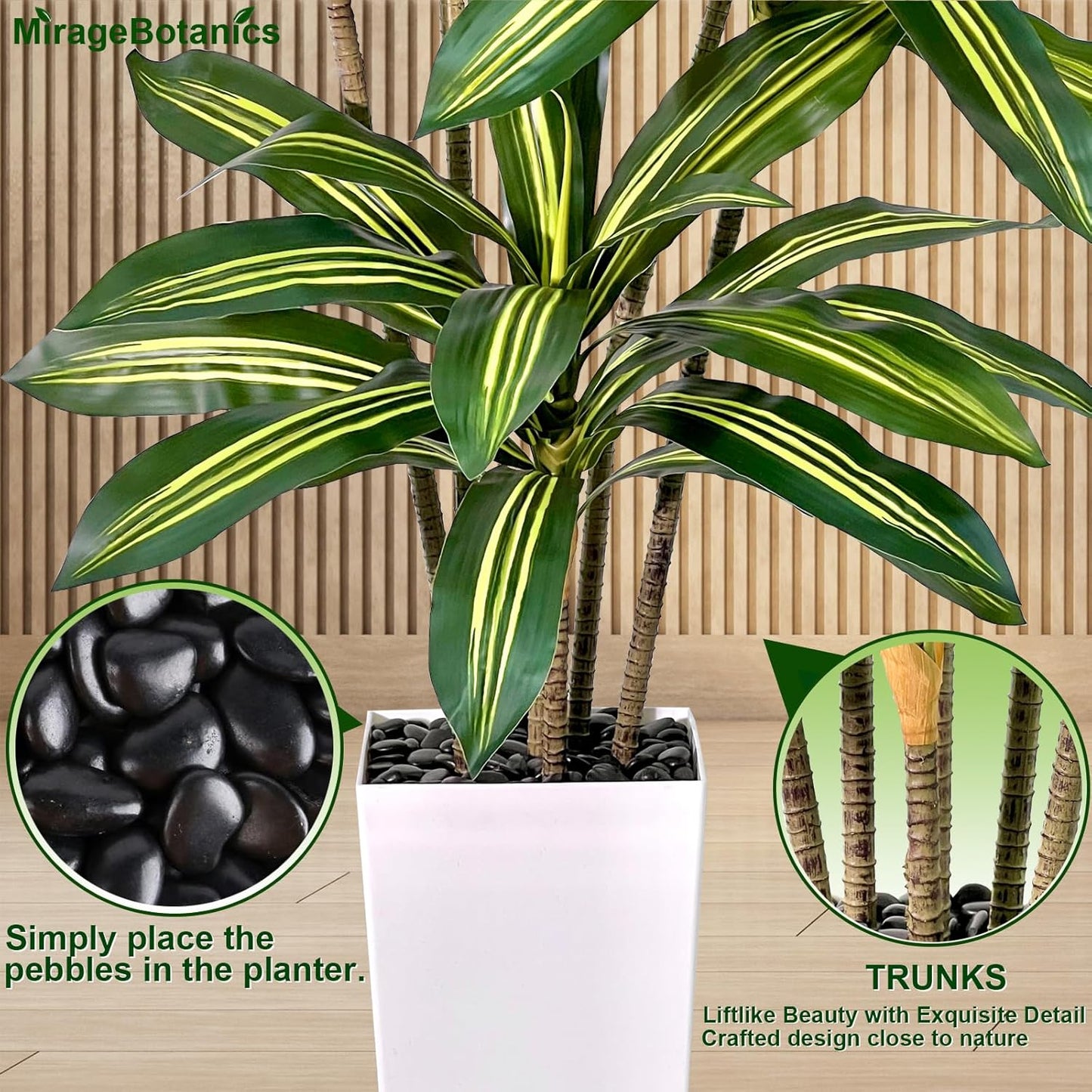 Artificial Dracaena Tree 7FT Tall Fake Plant with White Pot - Realistic Faux Dragon Tree with Tall Planter - Indoor Floor Plant for Home, Office,Mall, Living Room, Bedroom Decor (White - Planter, 7ft)