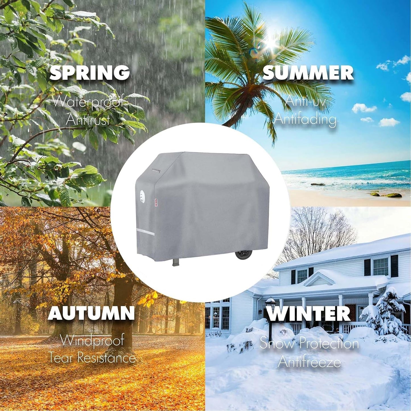 BBQ Grill Cover, 54 Inch Heavy Duty Waterproof 3-4 Burner Barbecue Gas Grill Covers for Weber Spirit Char-Broil Brinkmann, Gray