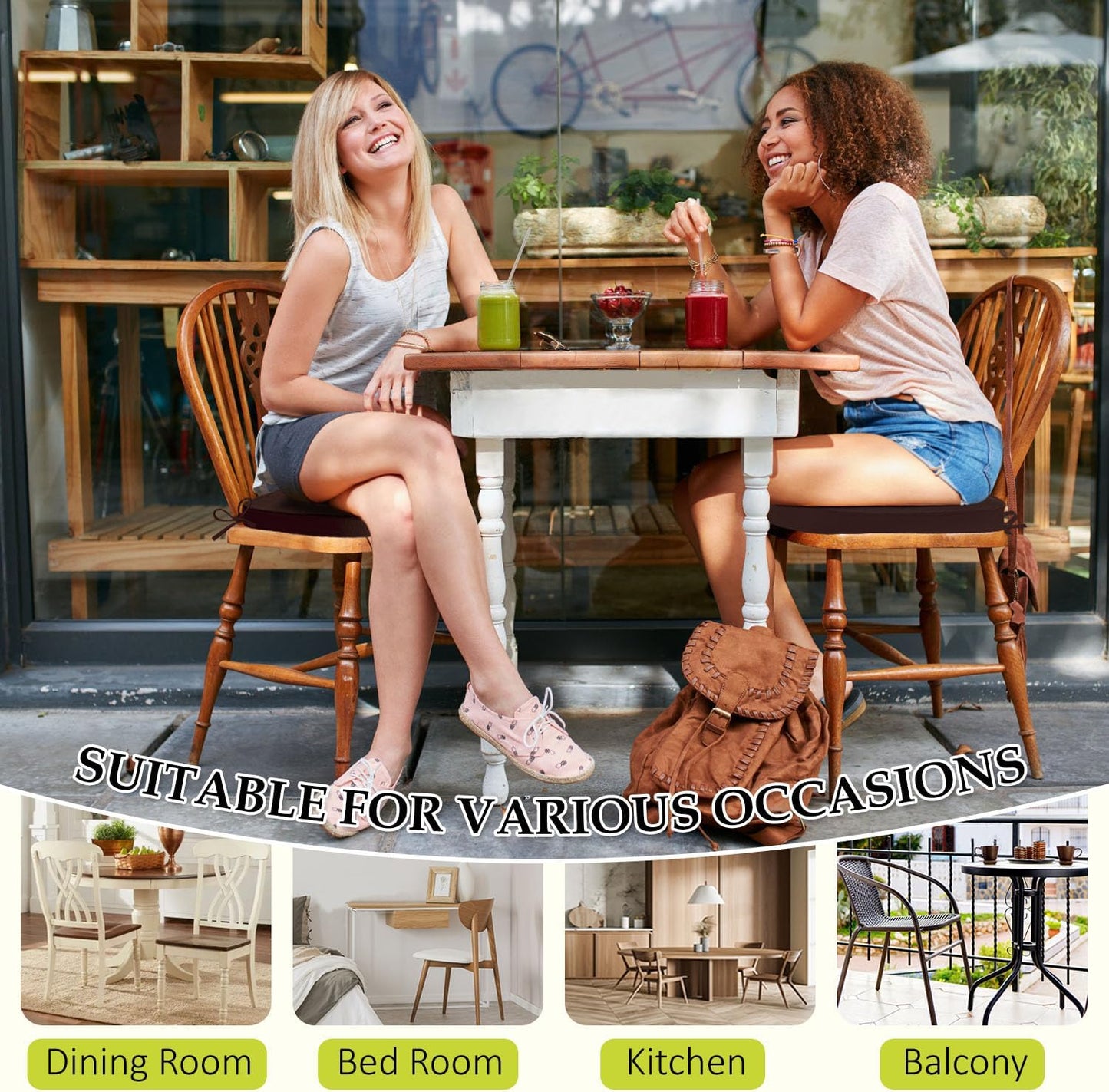 Chair Cushions for Dining Chairs, Indoor Chair Cushions with Ties，Waterproof Chair Pads Set of 6, Brown, 17x16x2.5 Inch