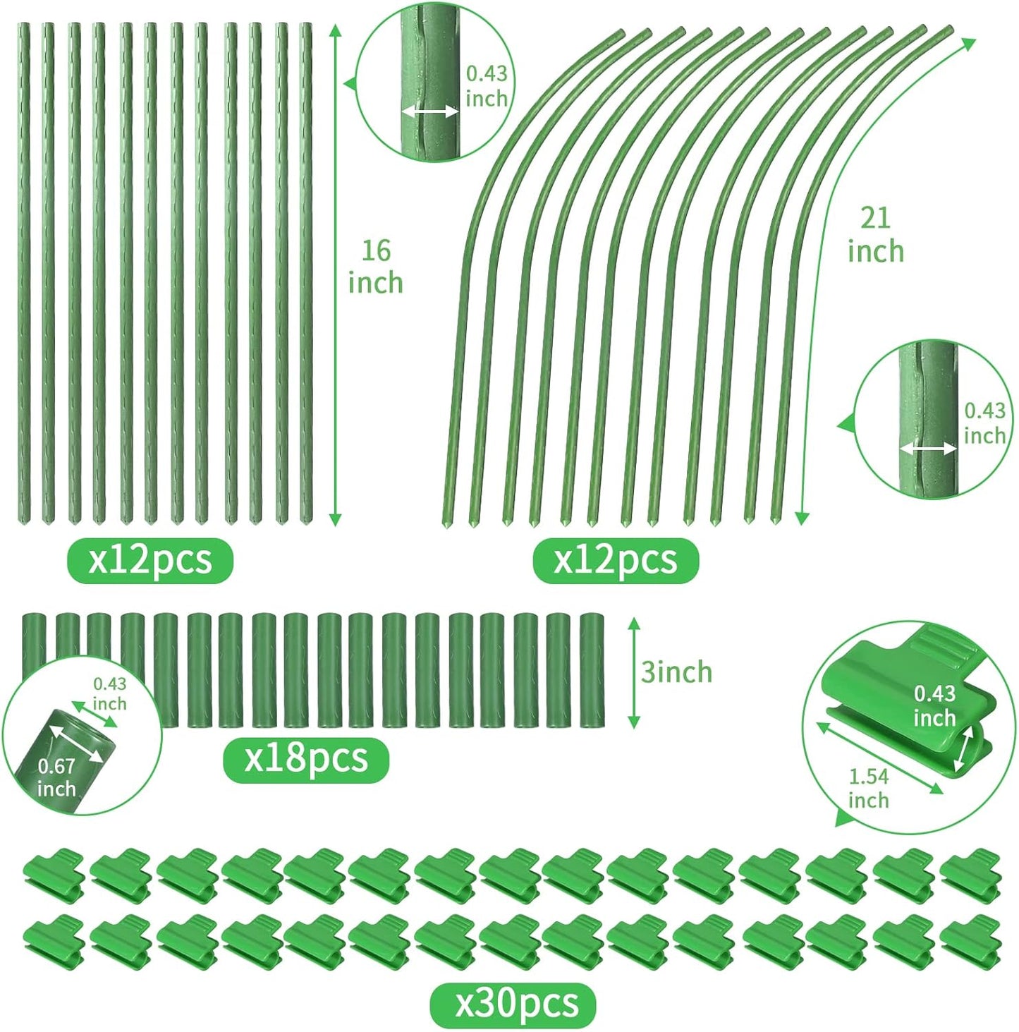 Garden Hoops Grow Tunnel for Raised Beds, 6 Sets 25.6" x 31.5" Rust-Proof Steel Greenhouse Hoops, Plant Support Garden Stakes Frame for Garden Fabric, Row Cover, Garden Netting