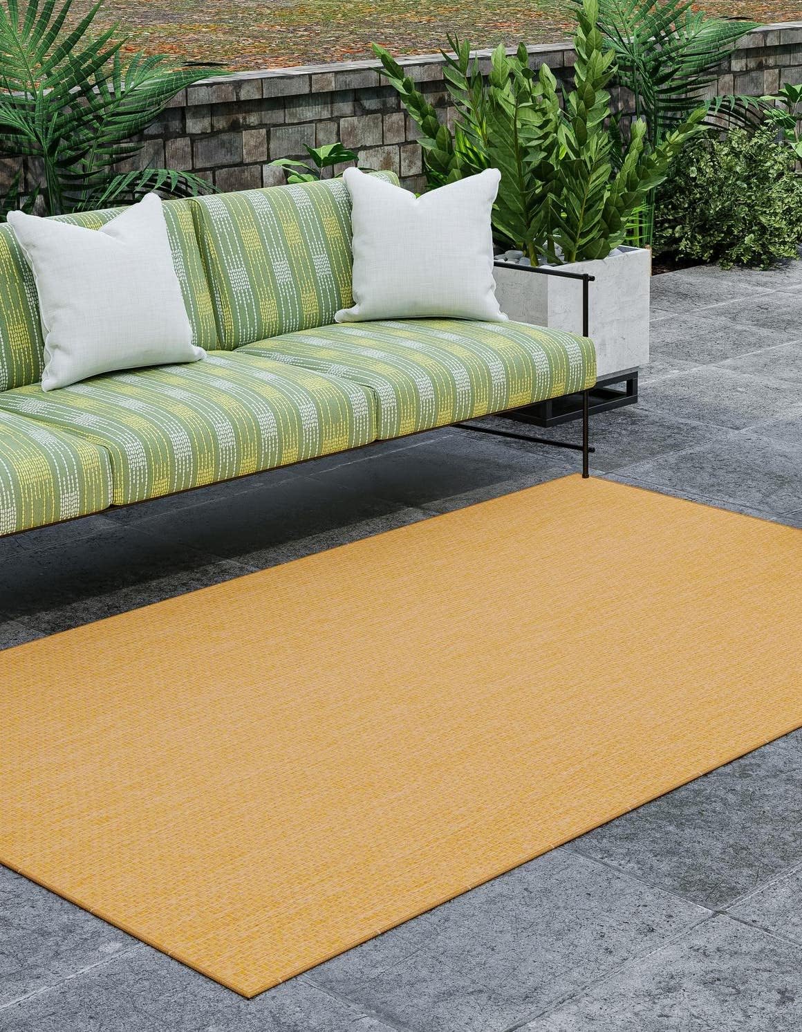 Unique Loom Collection Casual Transitional Solid Heathered Indoor/Outdoor Flatweave Area Rug (10' x 14' 1" Rectangle, Corn Harvest Yellow)