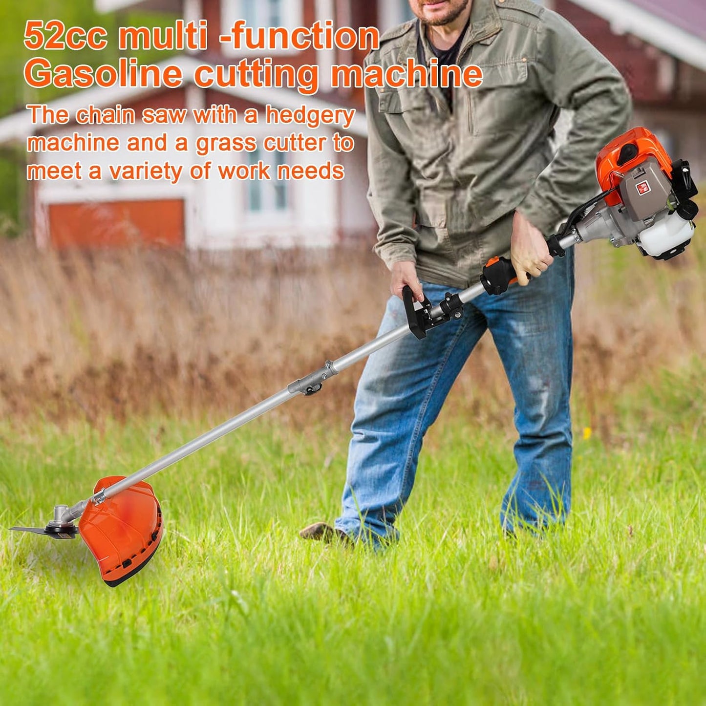 Weed Eater Gas Powered 52cc - 2 Cycle, 5 in 1 Grass Trimmer, Gas Hedge Trimmer, String Trimmer, Brush Cutter, Pole Saw with Extension Pole, Multi Functionallandscaping Tools & Equipmen (Red2)