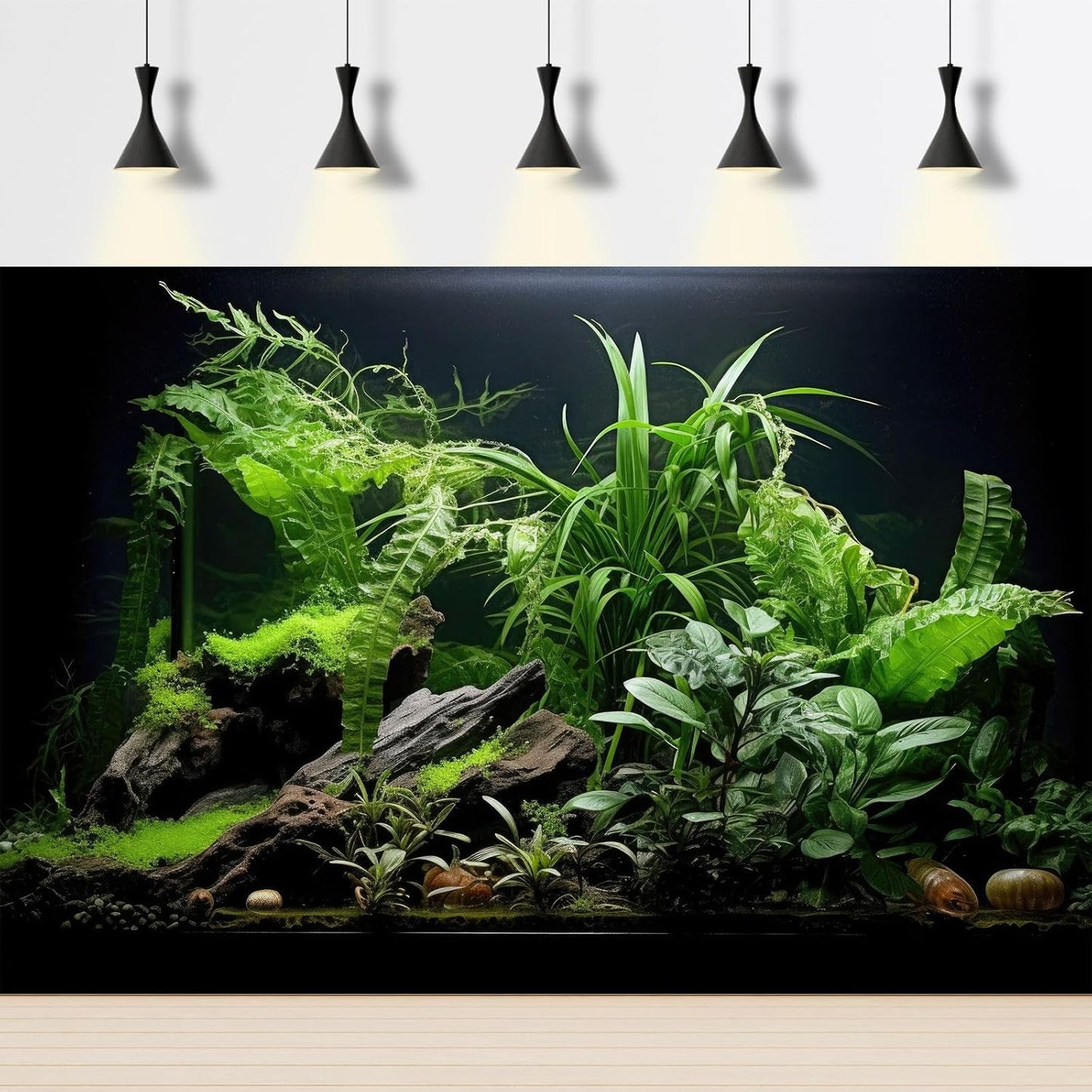Aquarium Background Freshwater Green Plants Terrarium Background Aquatic Underwater Sea Grass Tank Background Wood Root Rock with Moss Jungle Style Fish Tank Background Poster Wallpaper 36x24in
