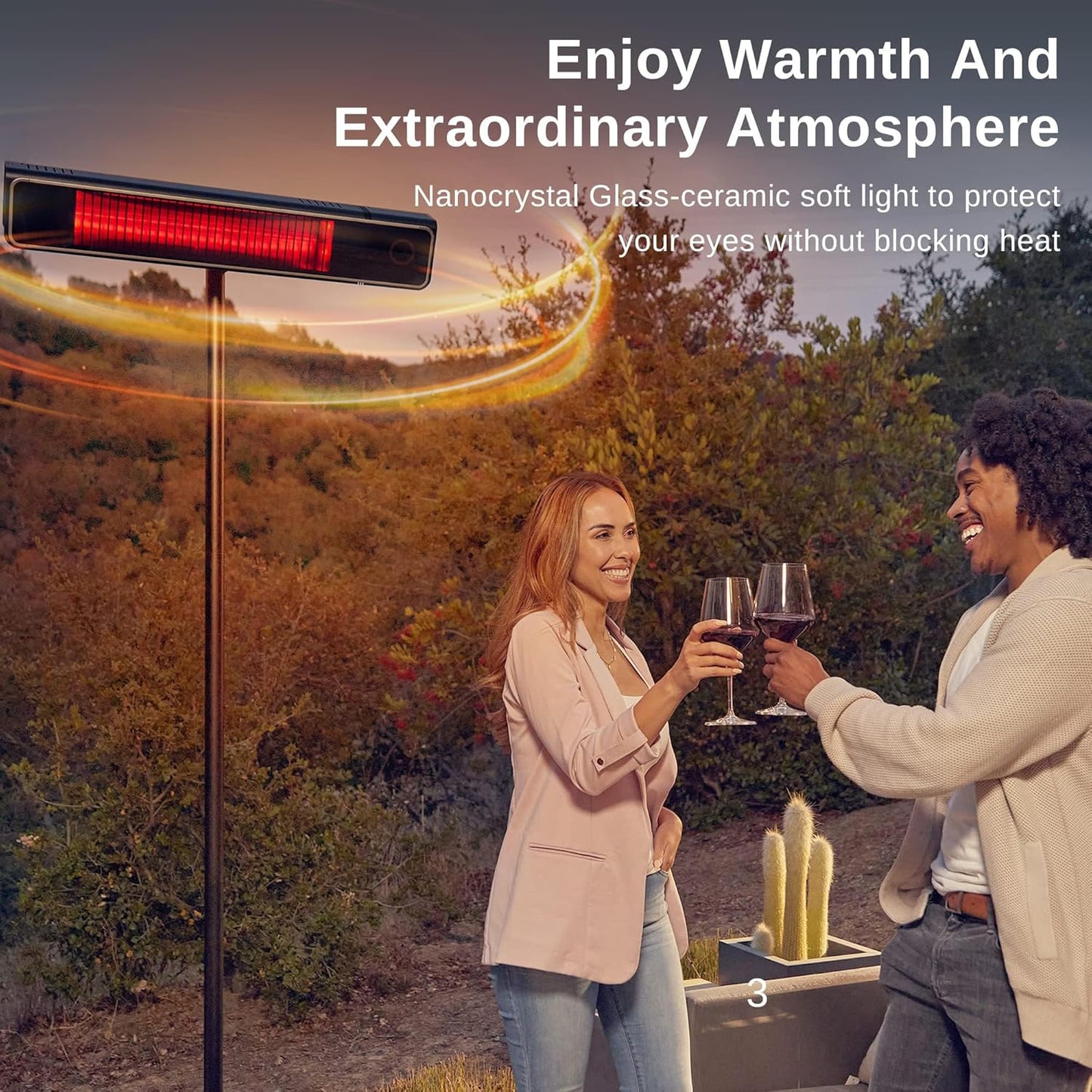 EAST OAK 1500W Electric Patio Heater, Indoor/Outdoor Standing Heater with Nano Glass-Ceramic, Fast Heat, Waterproof, 3 Modes, 24H Timer, Safety Tip-Over & Overheat Protection