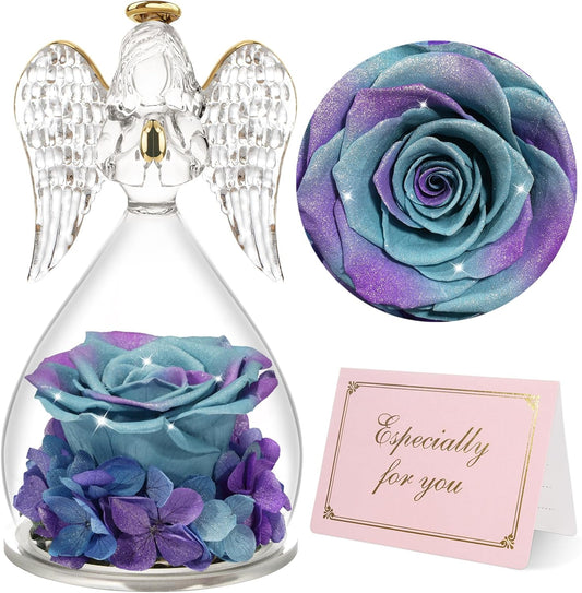 Yamonic Valentines Day Gifts for Her, Angel Figurines with Real Rose Gifts for Her Mom Grandma, Preserved Flowers Rose Angel Figurines for Mothers Day Christmas Anniversary Birthday Gifts for Her