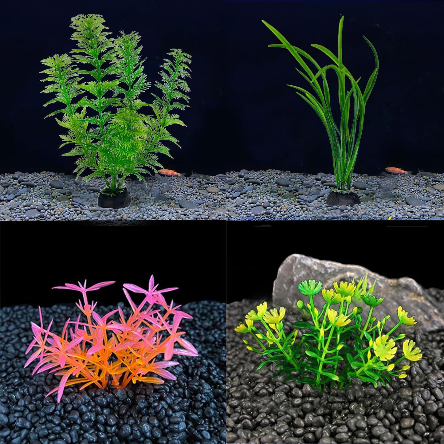 11 Pieces Colorful Artificial Fish Tank Decorations, Aquarium Decorations Fish Tank Green Artificial Plastic Plants, Small to Large (4-8Inch)