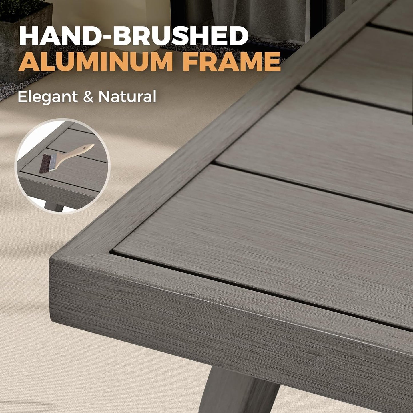 HAPPATIO Outdoor Dining Table for 6, Aluminum Rectangle Outdoor Dining Table with Umbrella Hole, All-Weather Aluminum Patio Dining Table for Garden Yard Poolside, Only Table, Grey