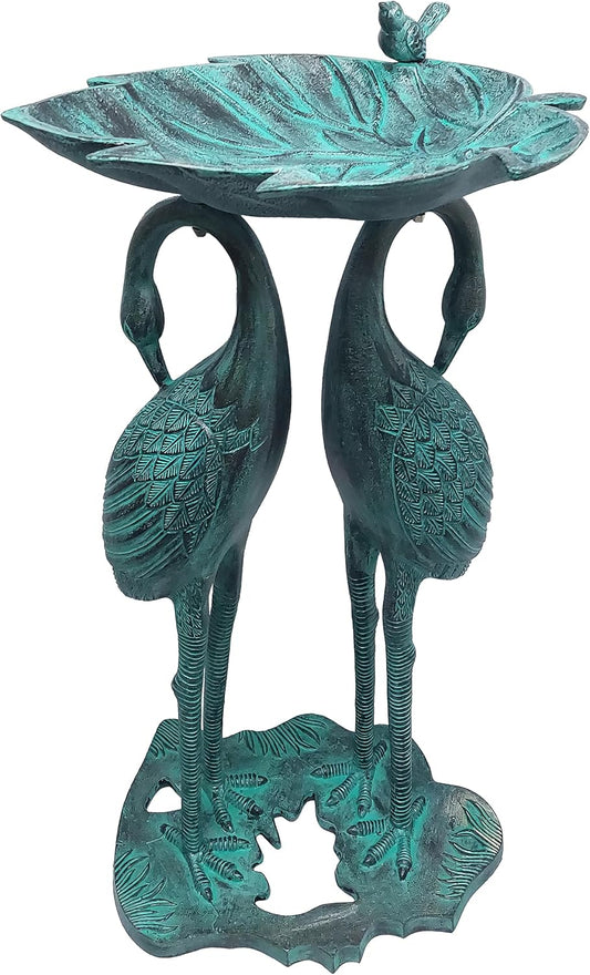 Oakland Living 5608-GBK Cast Aluminum 30-in Twin Crane Black Patina Bird Bath with Leaf Bowl Birdbath