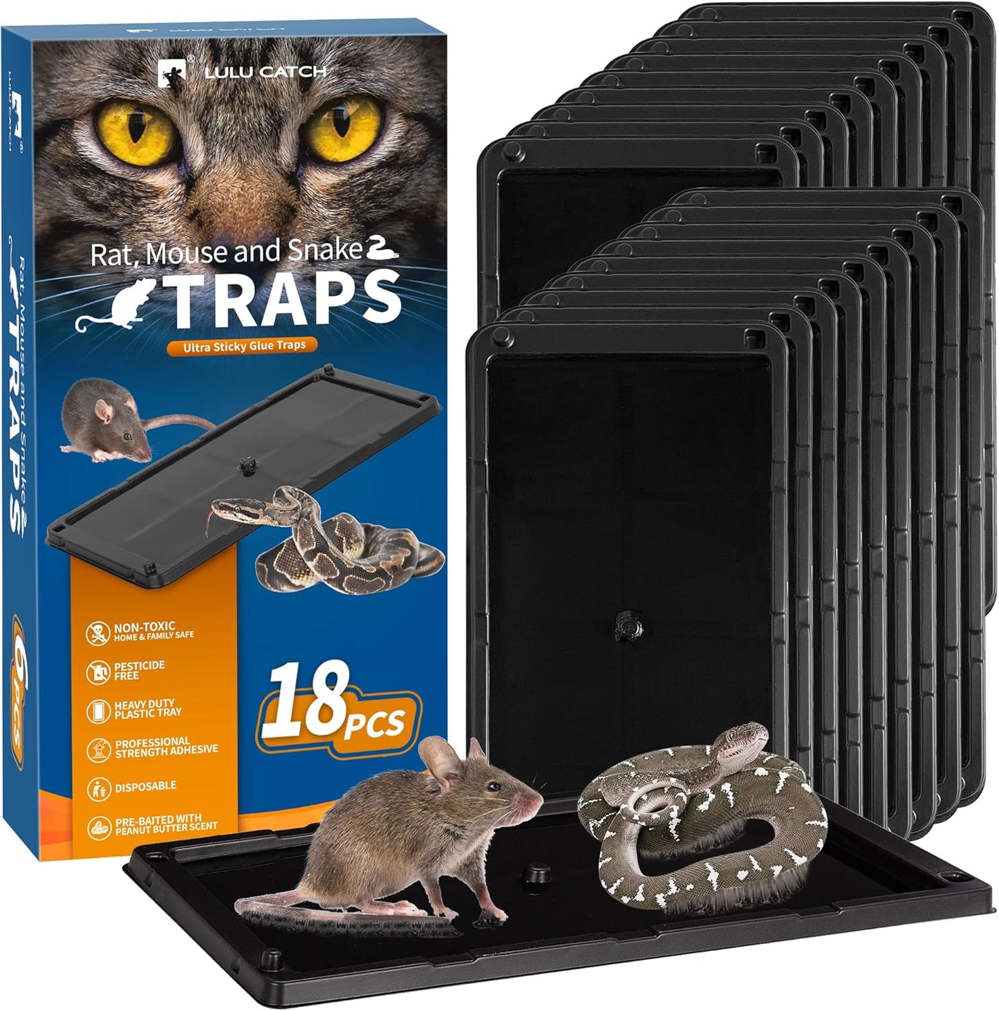 LULUCATCH Glue Mouse Traps Indoor for Home 18 Pack, Pre-Baited Sticky Plastic Glue Boards for House, Snake, Lizard, Insect, Mice, Rats & Spider Traps, Pet Safe Pest Control