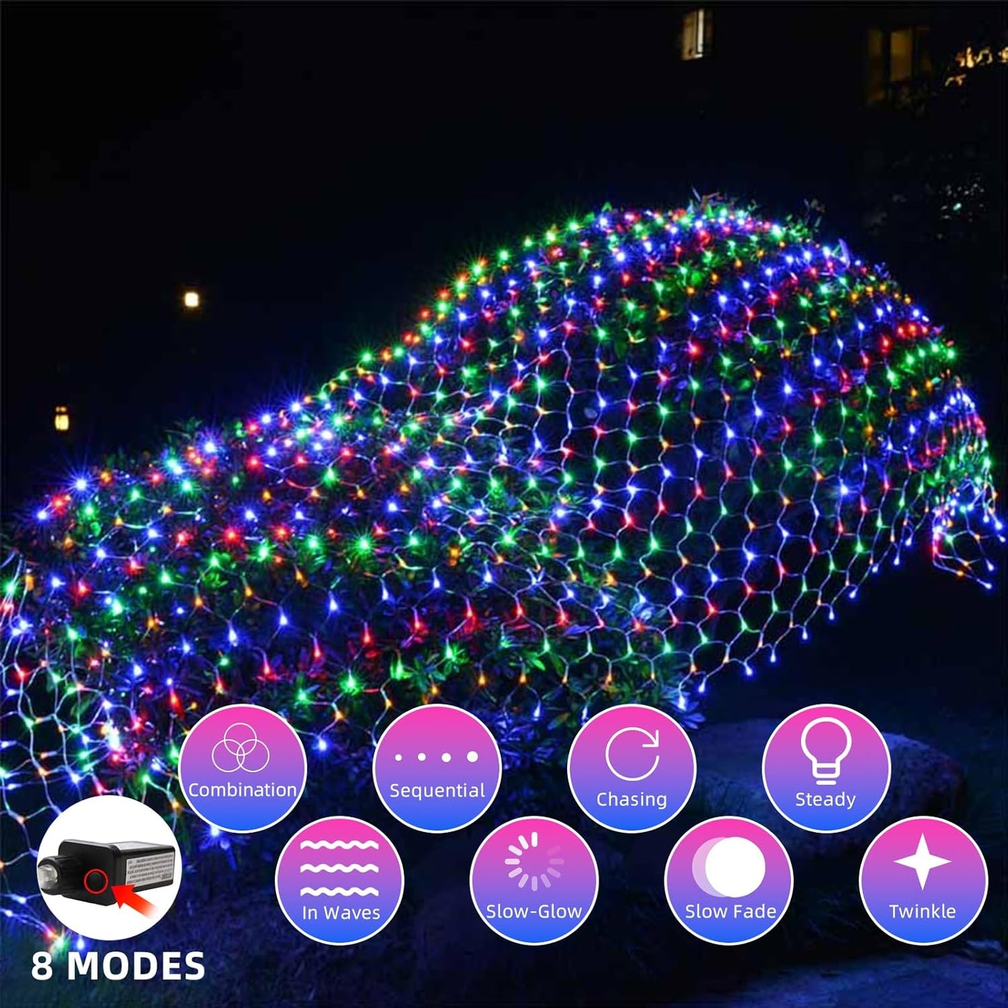 HeKation Christmas Net Lights Outdoor, 200 LED Bush Lights With 8 Modes, 6.6ft x 9.8ft, Timer, Connectable, Waterproof, for Halloween & Christmas Decorations Color