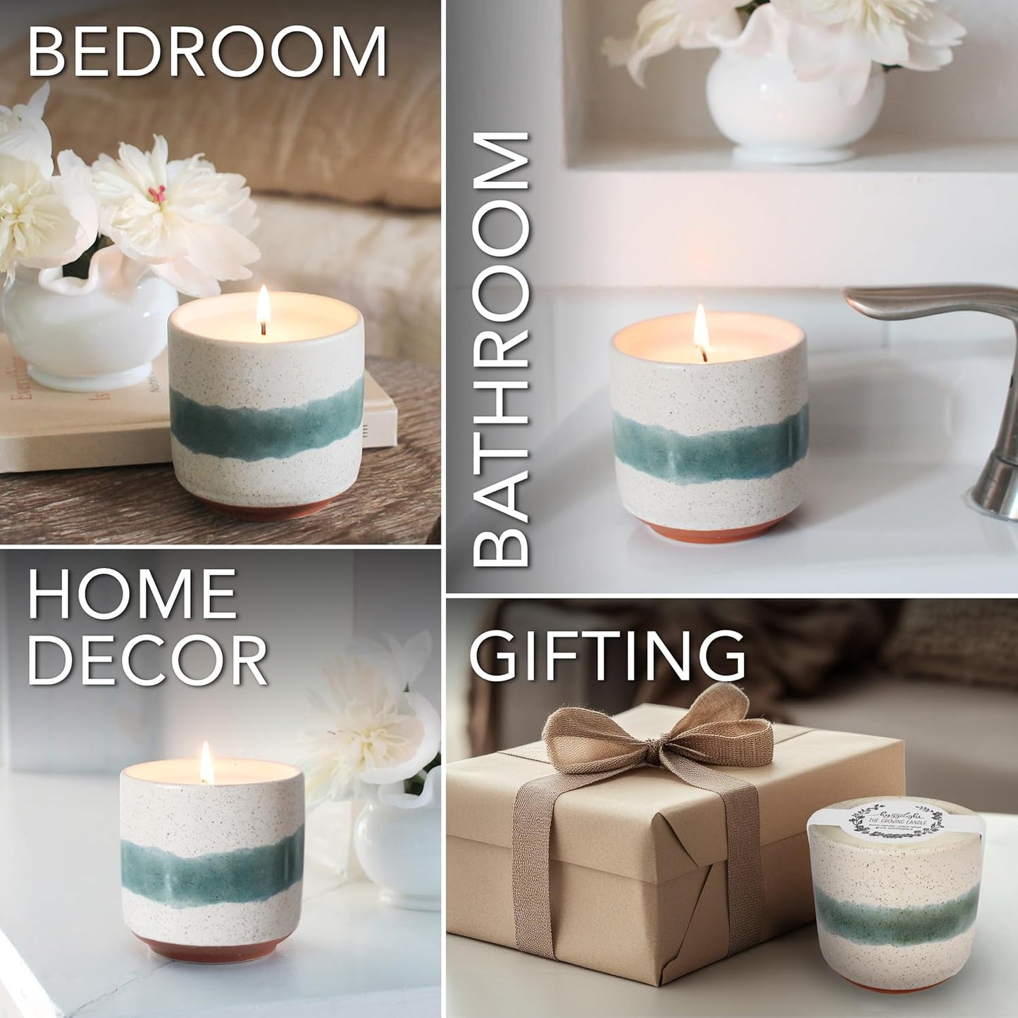 The Growing Candle, Mint & Eucalyptus Scented, 8.5oz Ceramic Pot, Aromatherapy Candles, 100% Soy, Edith