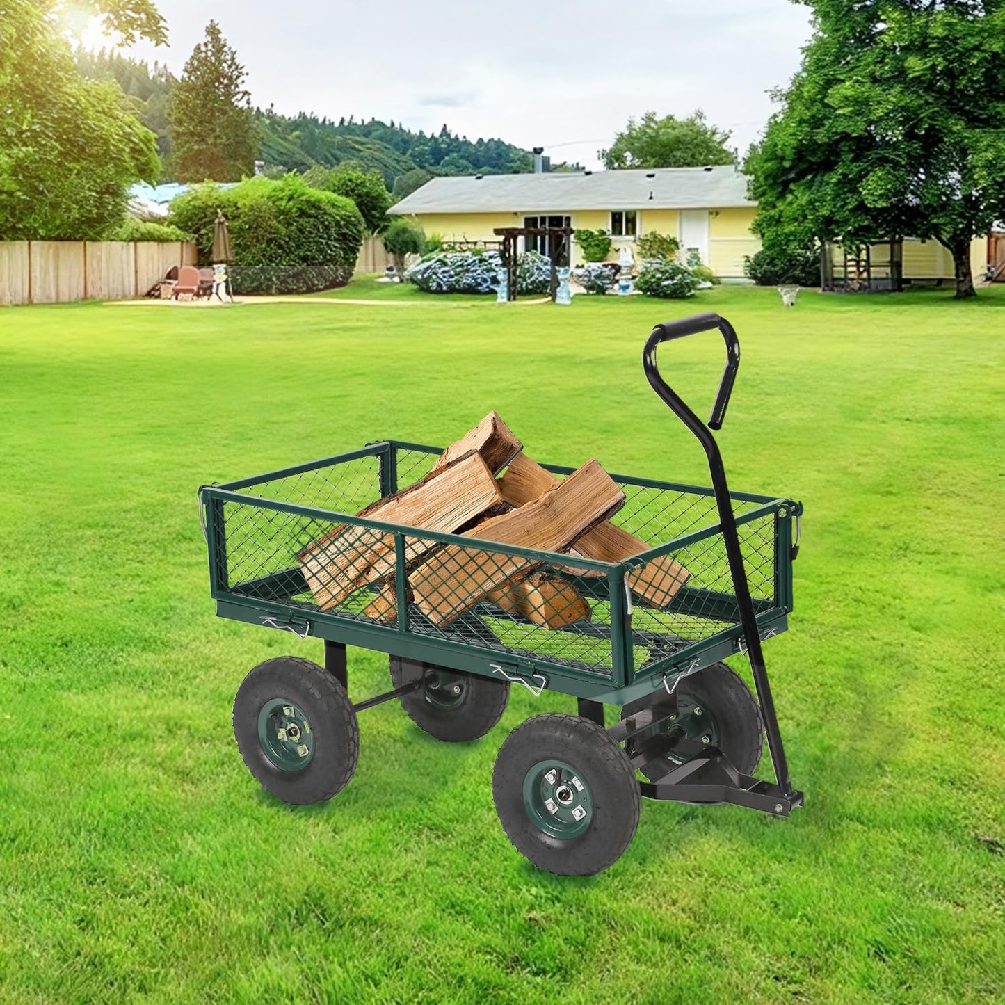 PayLessHere Heavy Duty 500 Lbs Capacity Mesh Steel Garden Cart Folding Utility Wagon with Removable Sides for Beach Lawn Yard Landscape