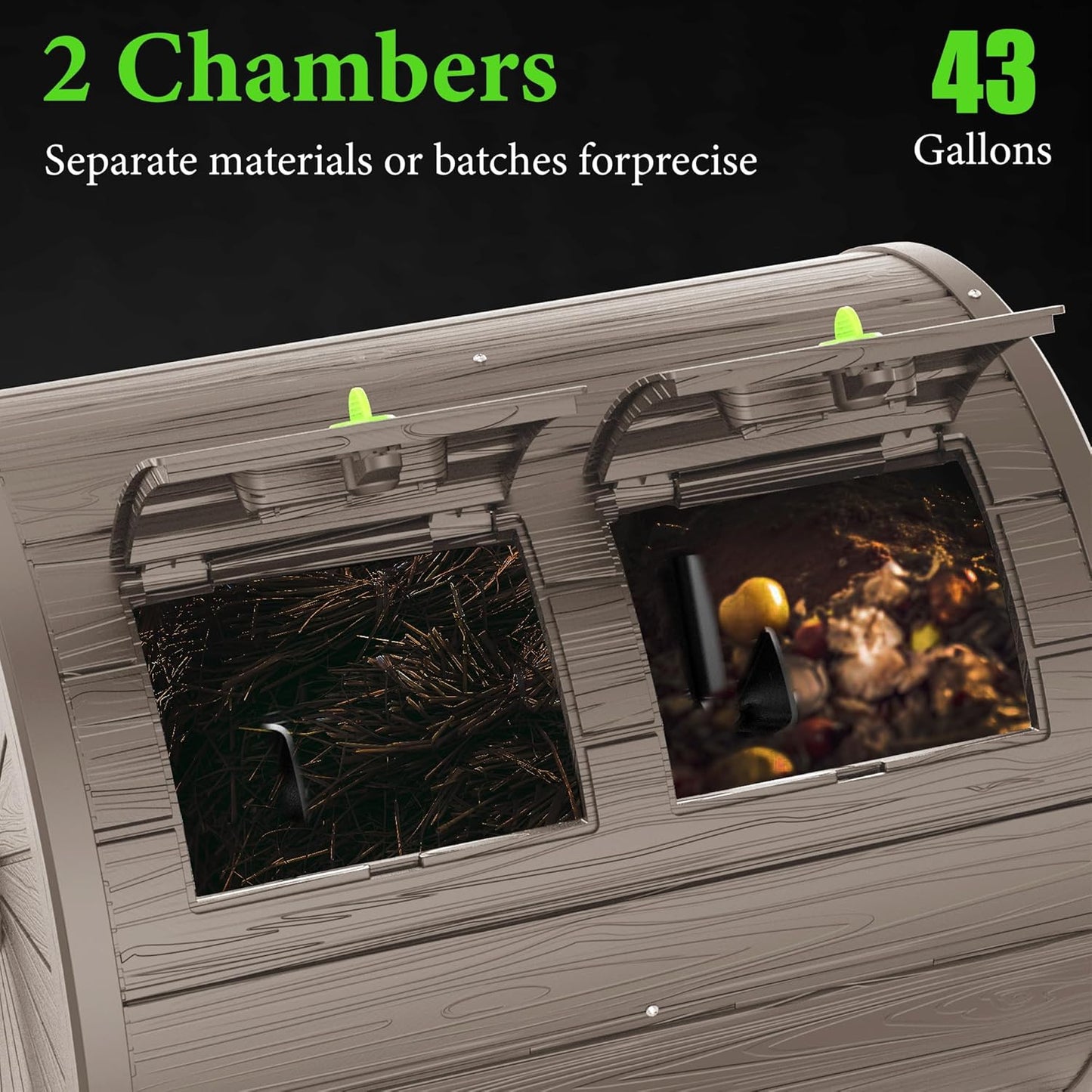 Dual Chamber Tumbling Composter 43 Gallon Large Outdoor Tumbling Composter Efficient Batch Composting Easy Turn Design (Grey)