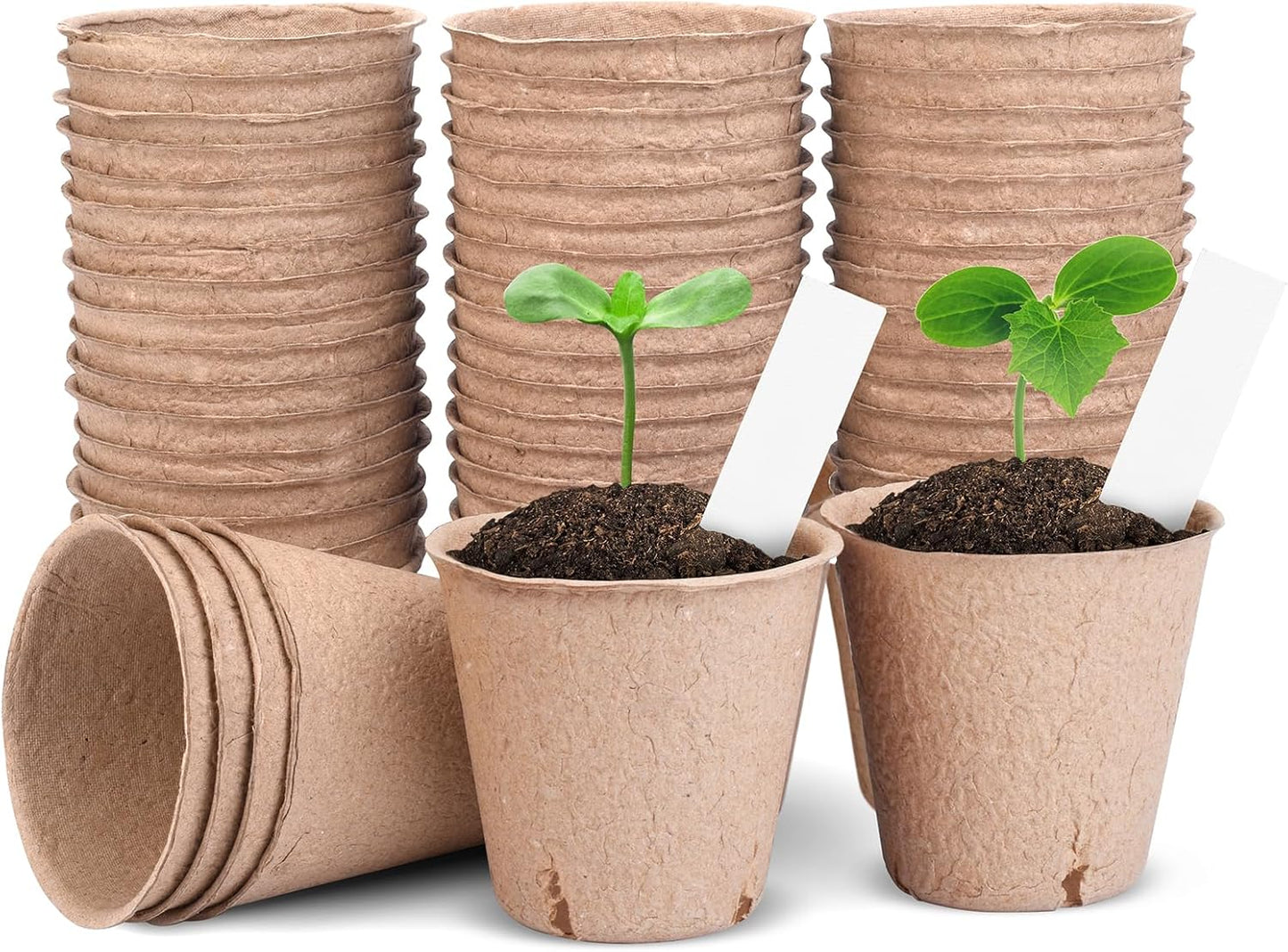 Peat Pots for Seedlings 3.15 Inch, Biodegradable Round Seed Starter Pots with 10 Plant Labels for Garden Germination, Nursery Pot with Drainage Holes (40 Pack/3.15 Inch)