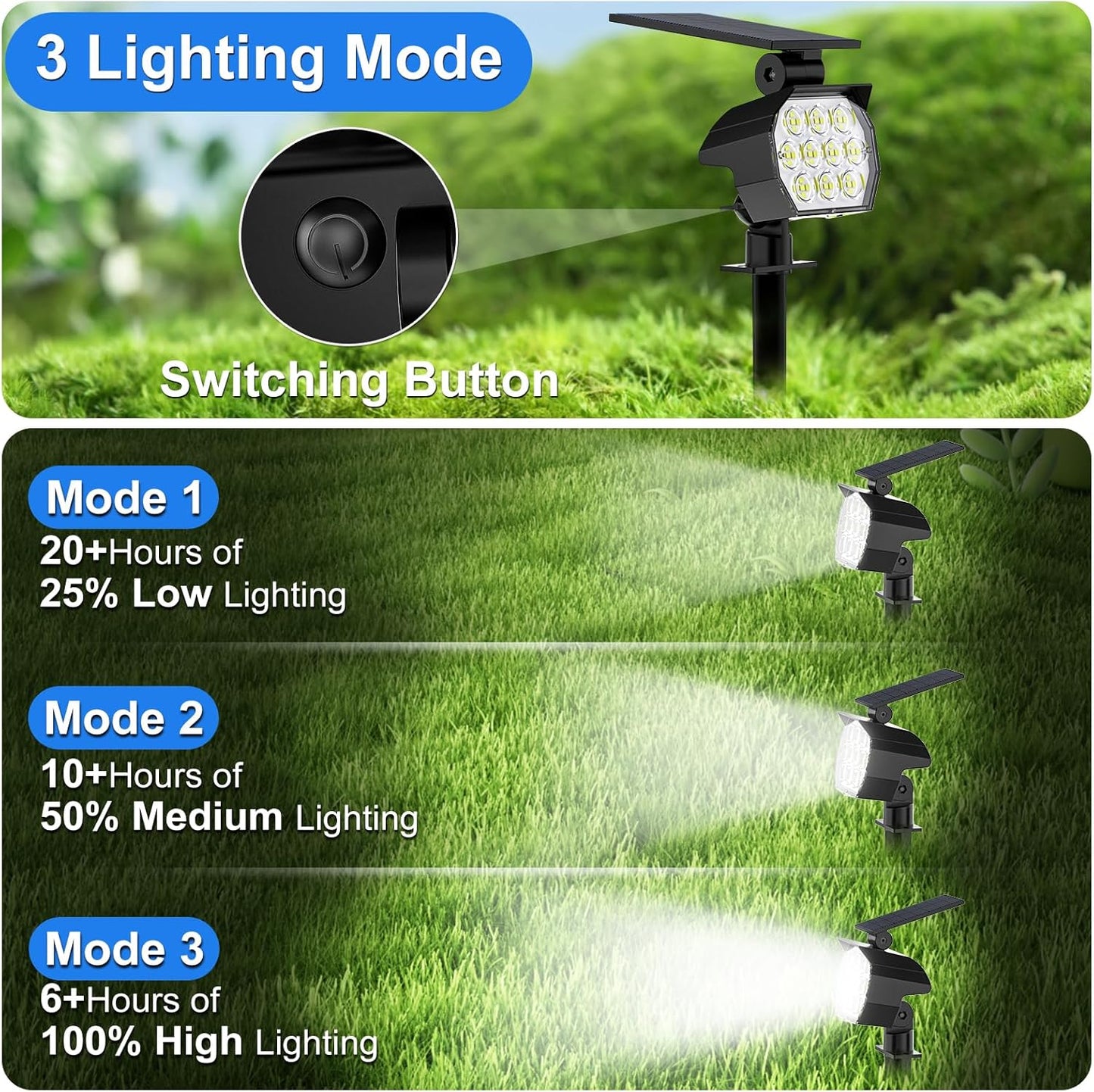 Solar Spot Lights Outdoor Waterproof IP67, 6 Pack - 50 LED Adjustable Solar Powered Landscape Spotlight with 3 Lighting Modes, Stake Light for Outside Yard Lawn Pathway Tree (Cool White)