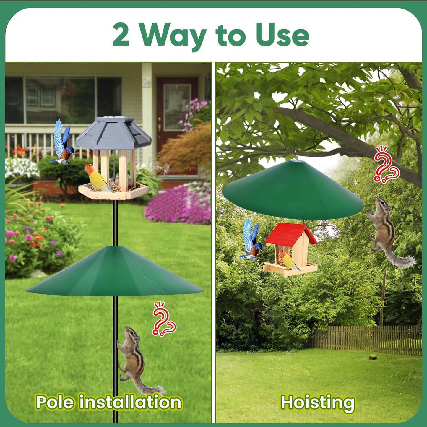24-inch Large Outdoor Squirrel Baffles for Bird Feeders Pole, Two Way Use, Green Color