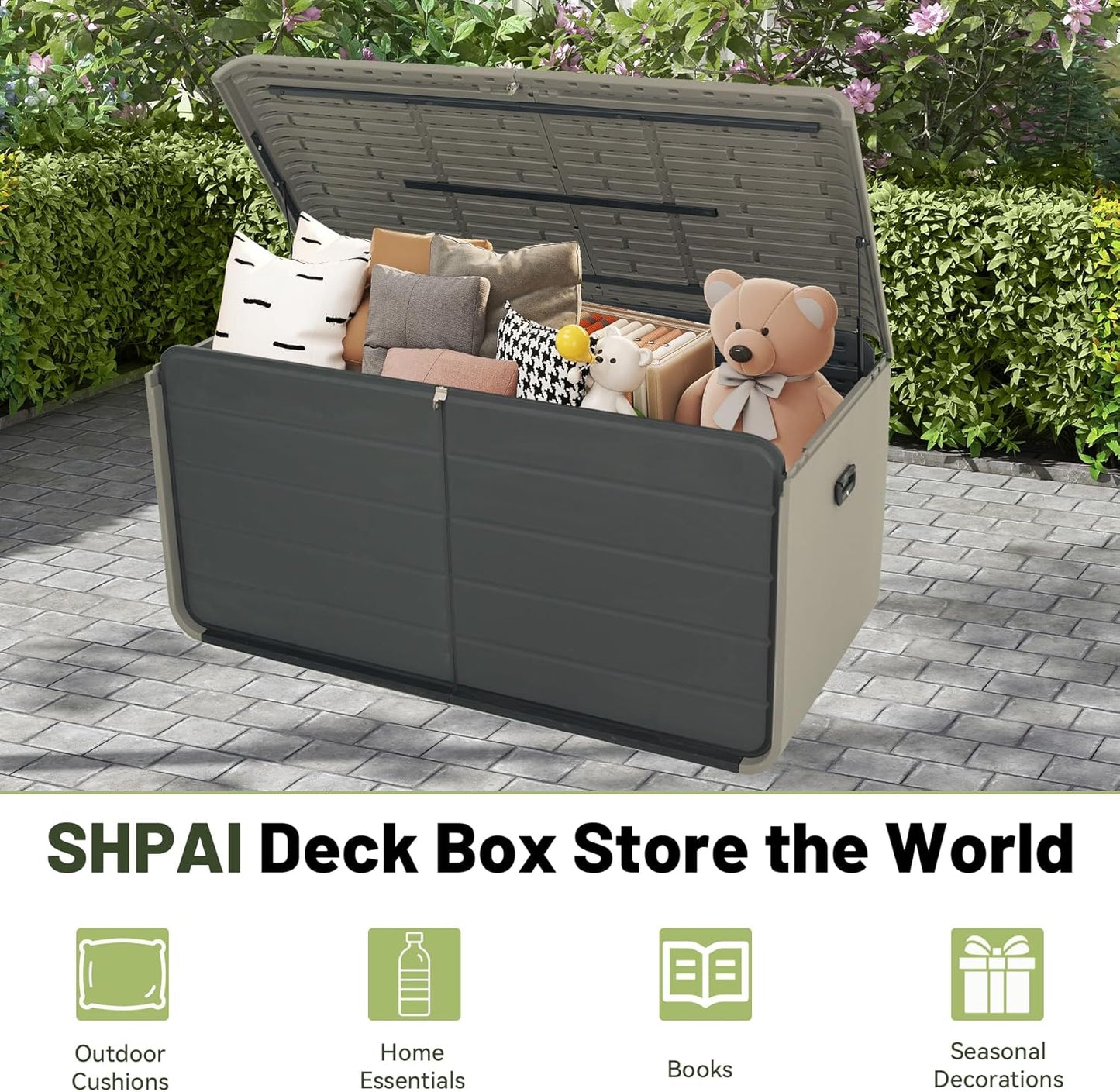 Resin Deck Box 260 Gallons, Extra Large Heavy-Duty Outdoor Storage Box, Lockable & Waterproof Patio Outside Storage Box for Patio Furniture, Garden Tools, Pool Supplies