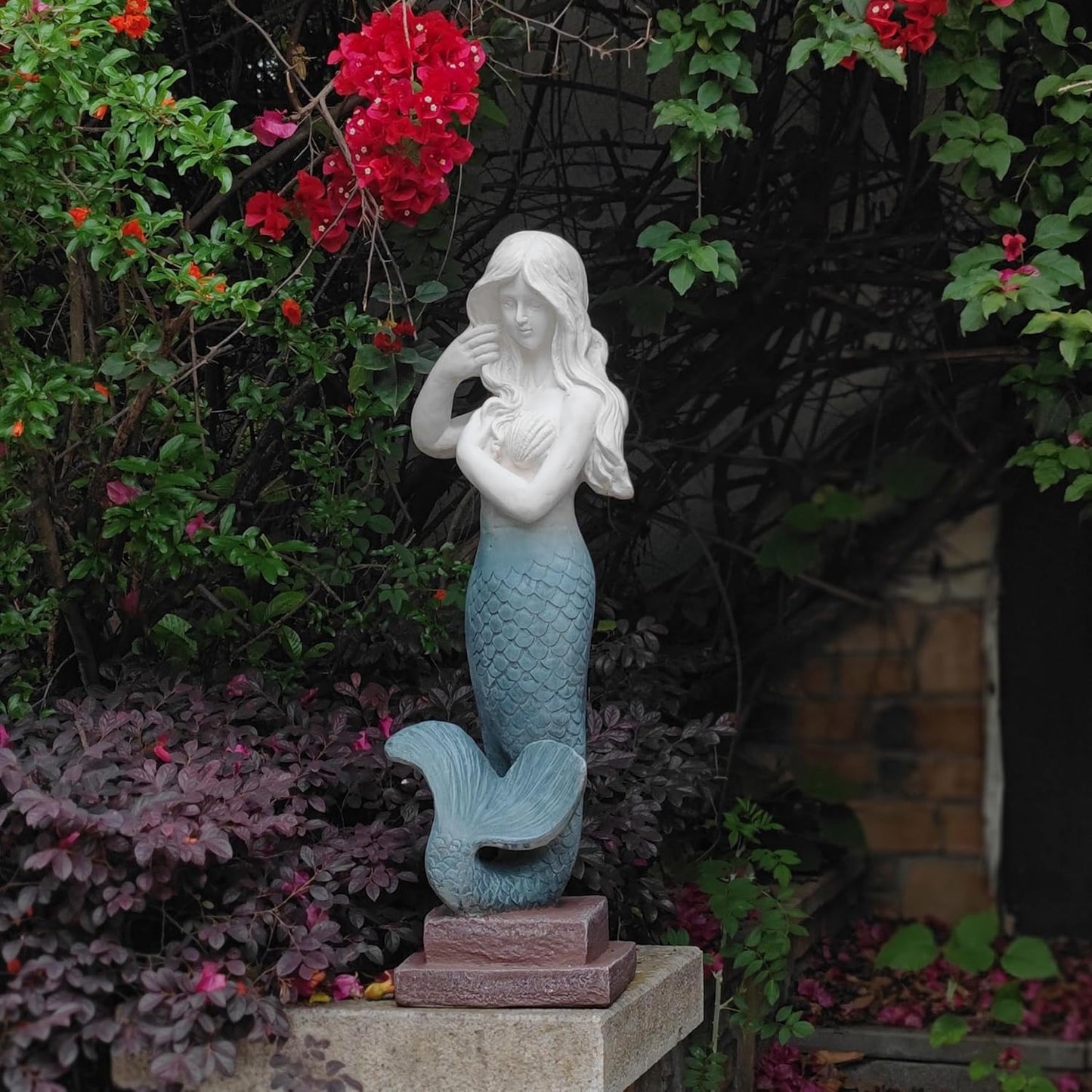 Mermaid Statue Large Size 37 Inch Magnesium Oxide Sculpture Indoor Outdoor Garden Patio Yard Lawn Porch Decor