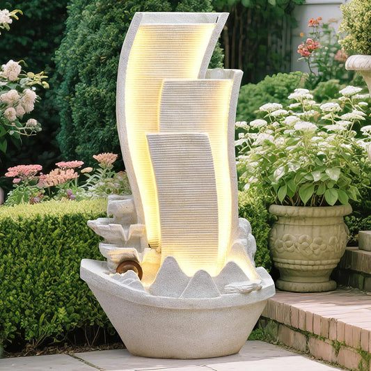 50.39 Inches Outdoor Water Fountain Garden Waterfall Indoor Modern Water Feature Freestanding Fountains with LED Lights and Pump for Patio Yard Pool Home Decor