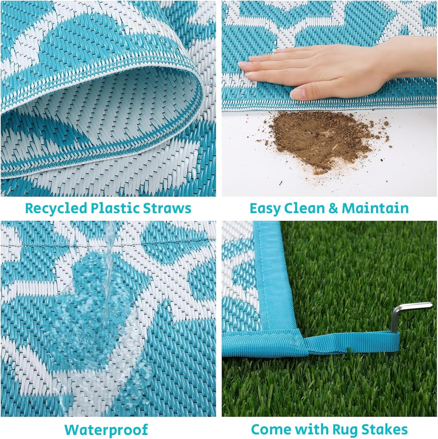 HEBE Outdoor Rug Waterproof 8x10, Plastic Straw Rug Camping Rug, Reversible Outdoor Patio Rugs RV Mat Clearance, Indoor Outside Floor Carpet for Porch,Deck,Camper,Balcony,Backyard